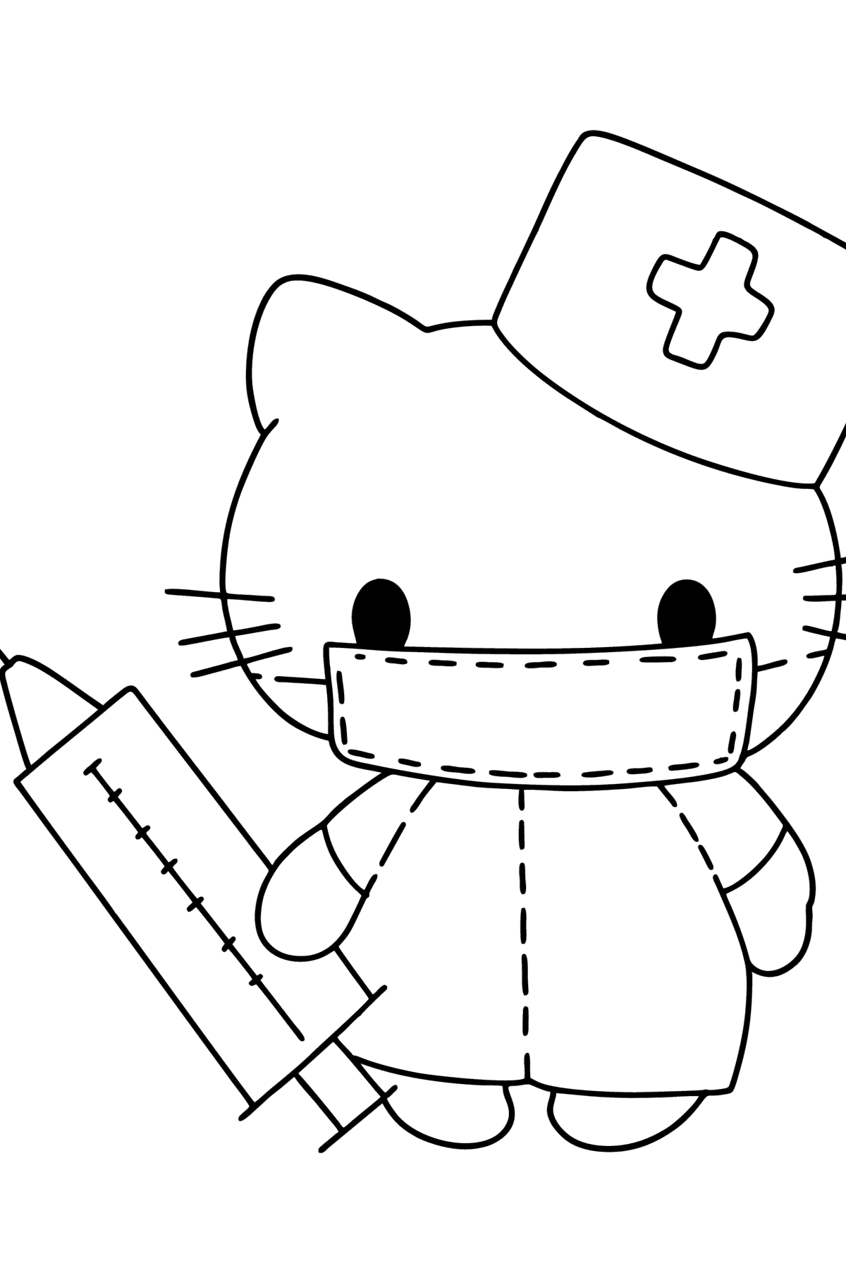 Desen de colorat Hello Kitty asistent medical - Desene de colorat pentru copii