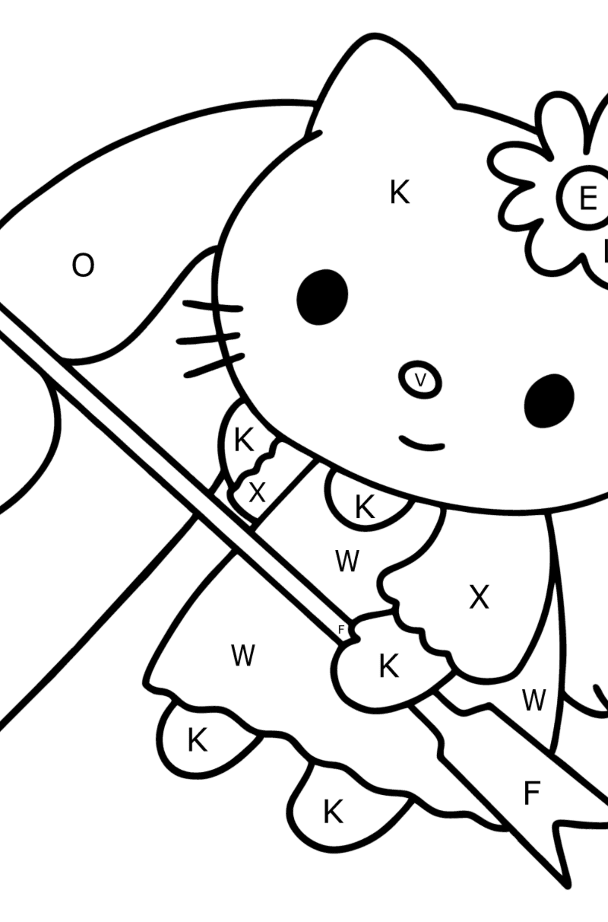 Desenho para colorir Hello Kitty do dia dos namorados - Colorir por Letras para Crianças
