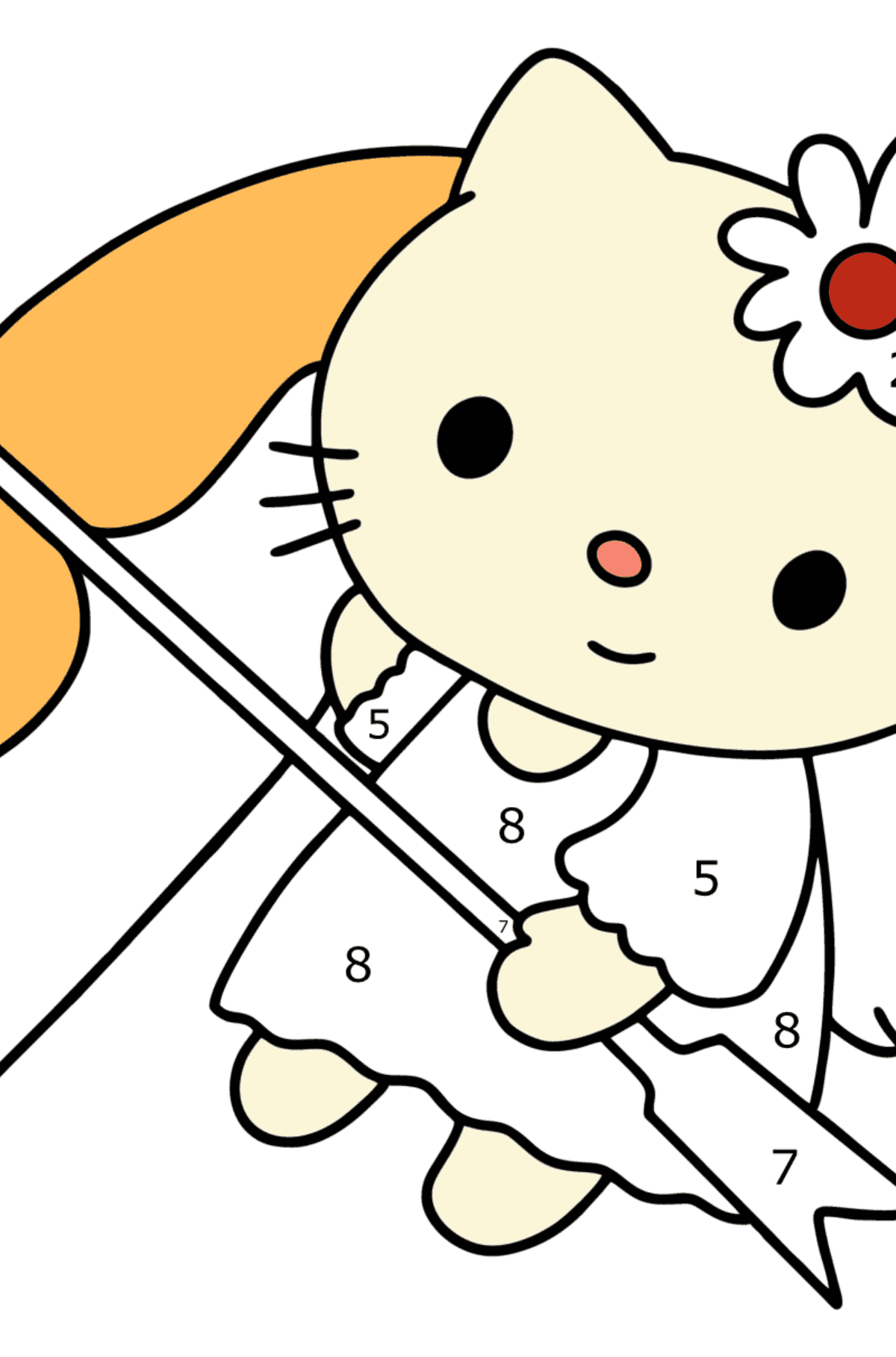 Coloriage Hello Kitty le jour de la Saint-Valentin - Coloriage par Chiffres pour les Enfants