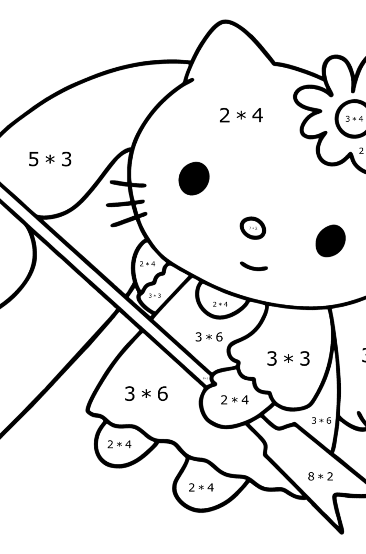 Boyama sayfası Hello Kitty Sevgililer Günü - Matematik Boyama - Çarpma çocuklar için