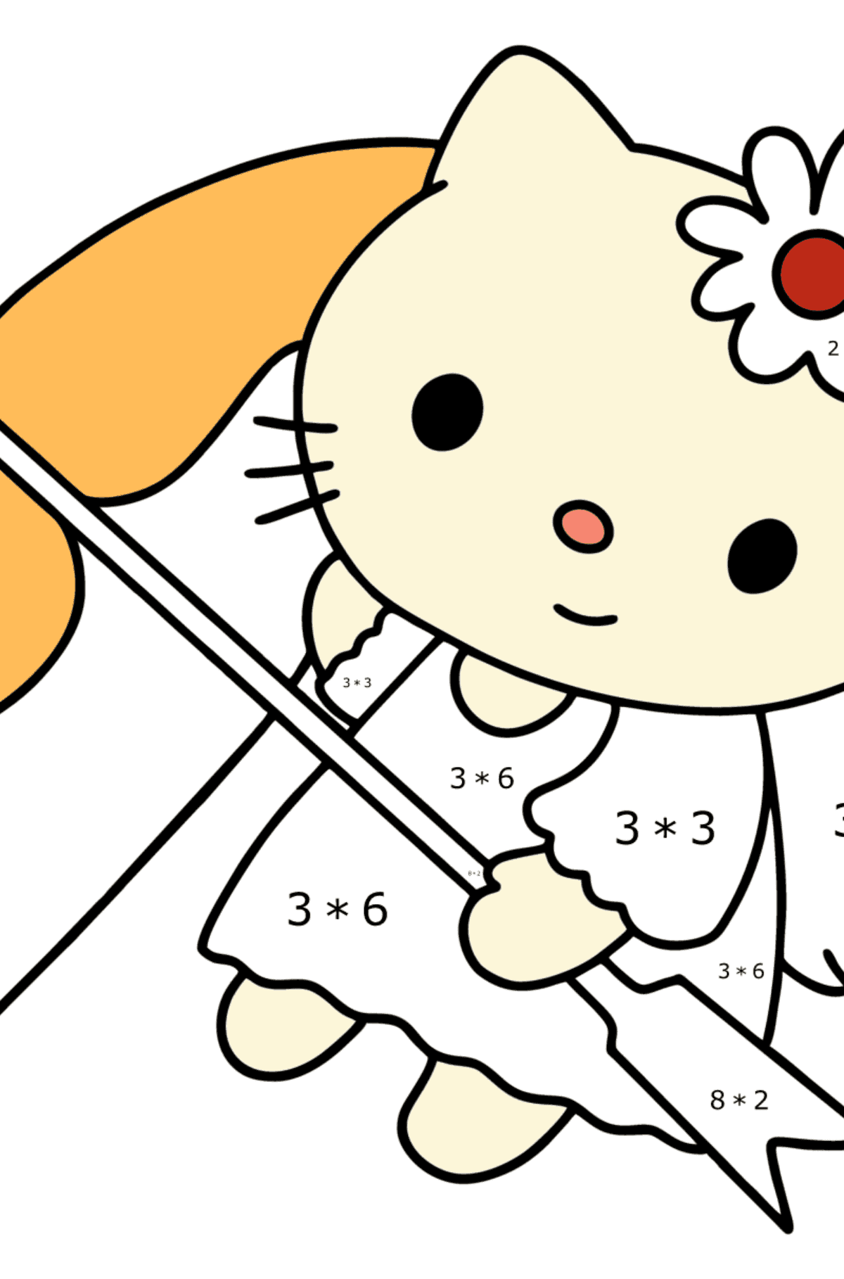Kolorowanka Hello Kitty na walentynki - Kolorowanki matematyczne mnożenie dla dzieci