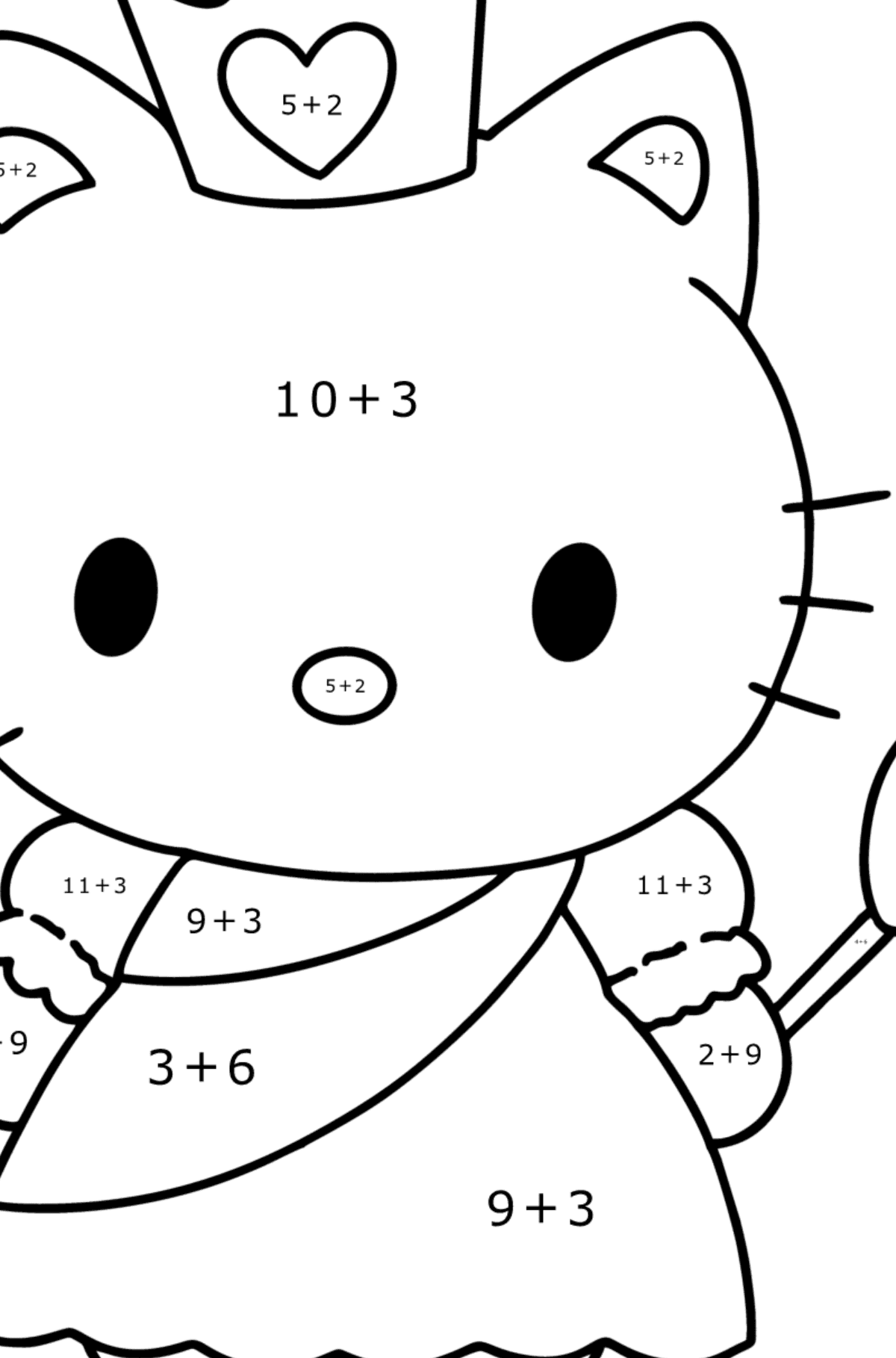 Boyama sayfası Hello Kitty bir prenses - Matematik Boyama - Toplama çocuklar için