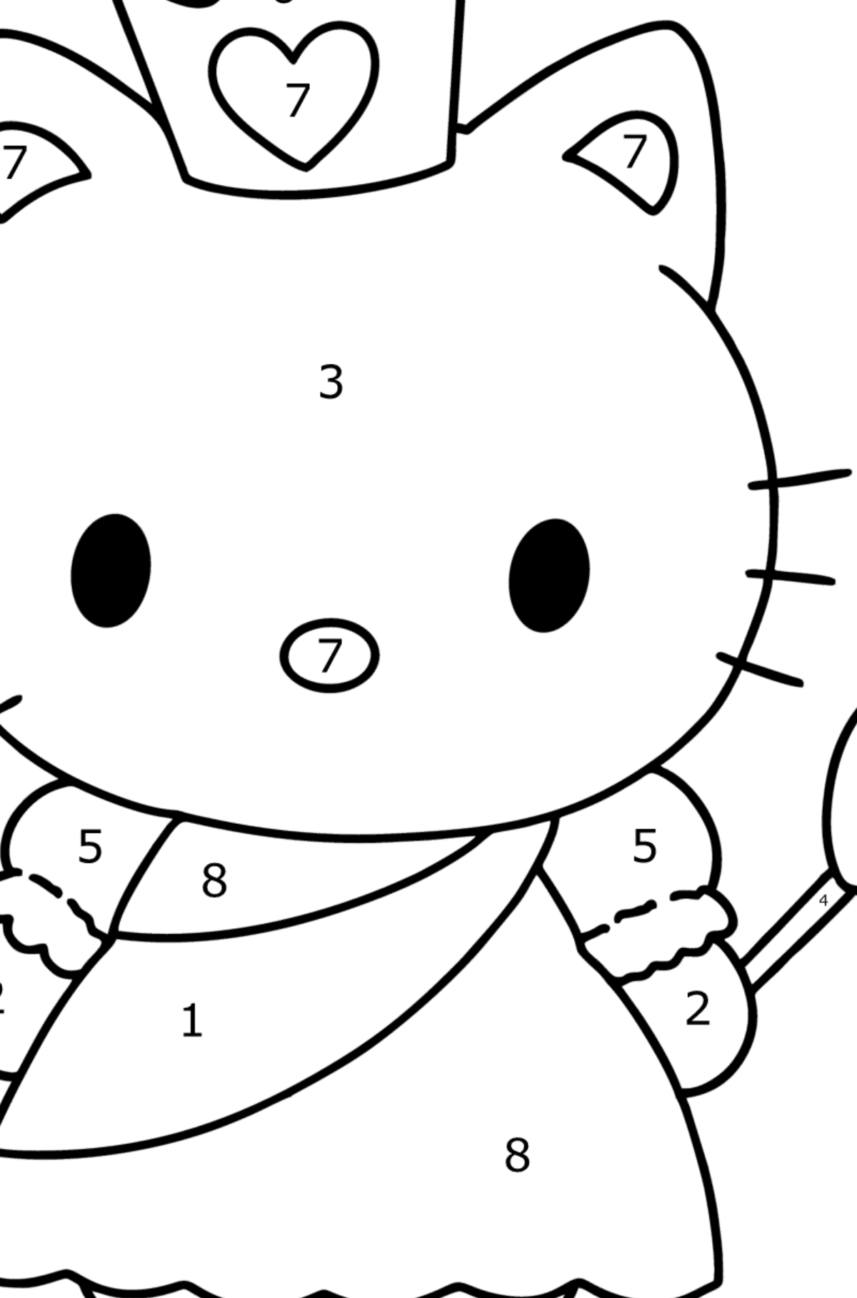 Boyama sayfası Hello Kitty bir prenses - Sayılarla Boyama çocuklar için