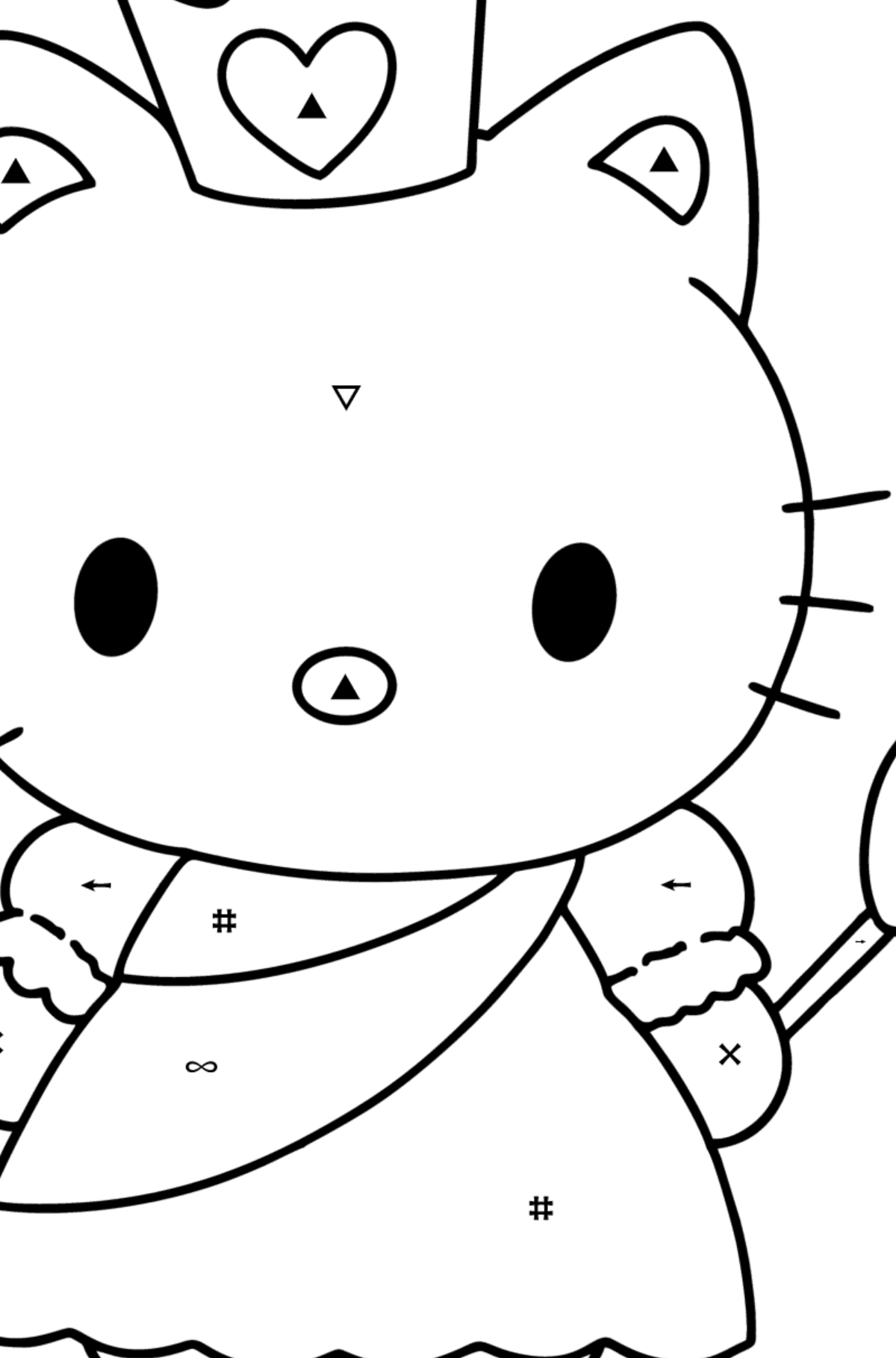 Boyama sayfası Hello Kitty bir prenses - Sembollerle Boyama çocuklar için