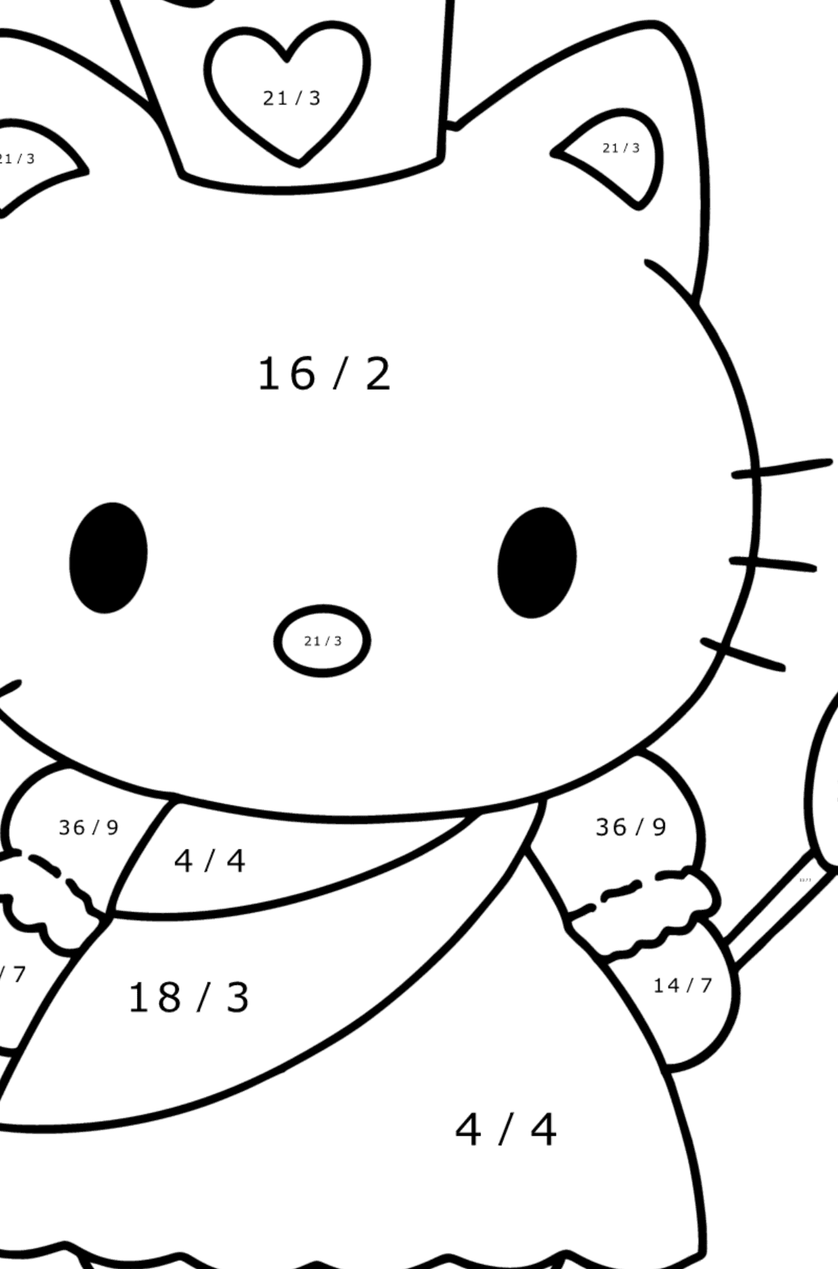 Boyama sayfası Hello Kitty bir prenses - Matematik Boyama - Bölme çocuklar için
