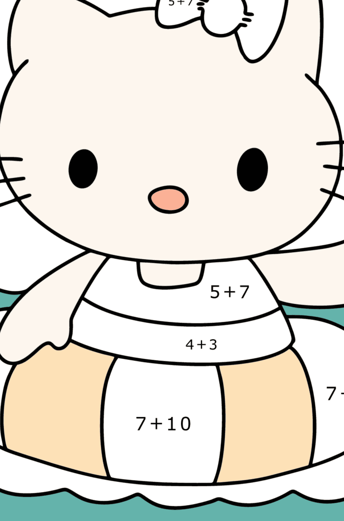 Kolorowanka Hello Kitty pływa - Kolorowanki matematyczne dodawanie dla dzieci