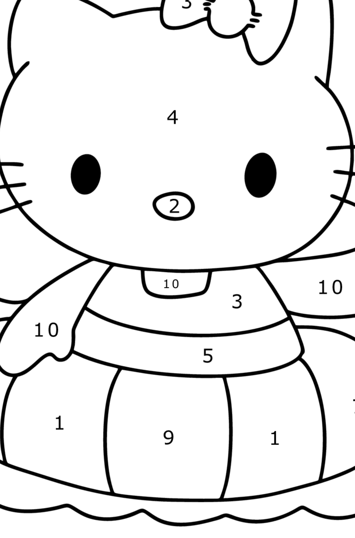 Boyama sayfası Hello Kitty yüzer - Sayılarla Boyama çocuklar için