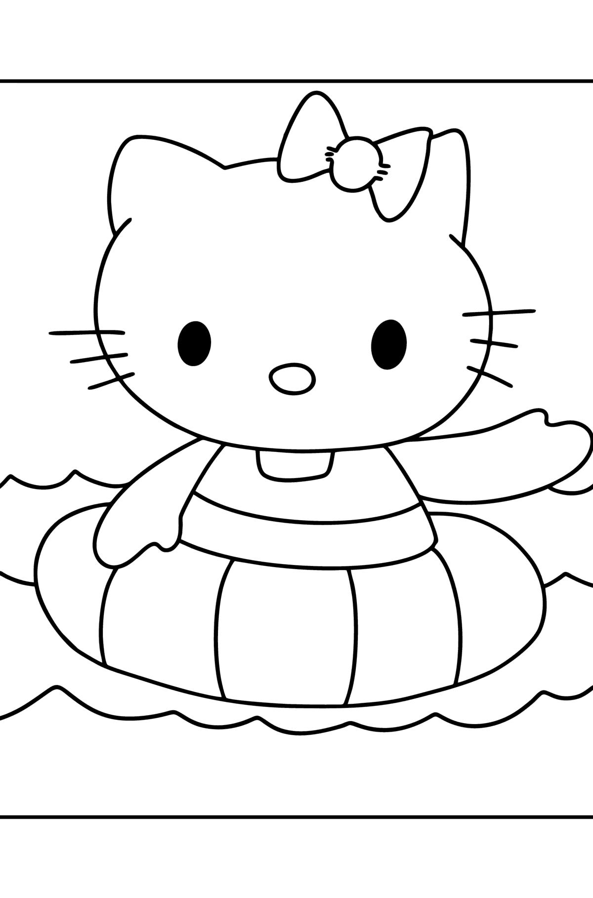 Ausmalbild Hello Kitty schwimmt - Malvorlagen für Kinder