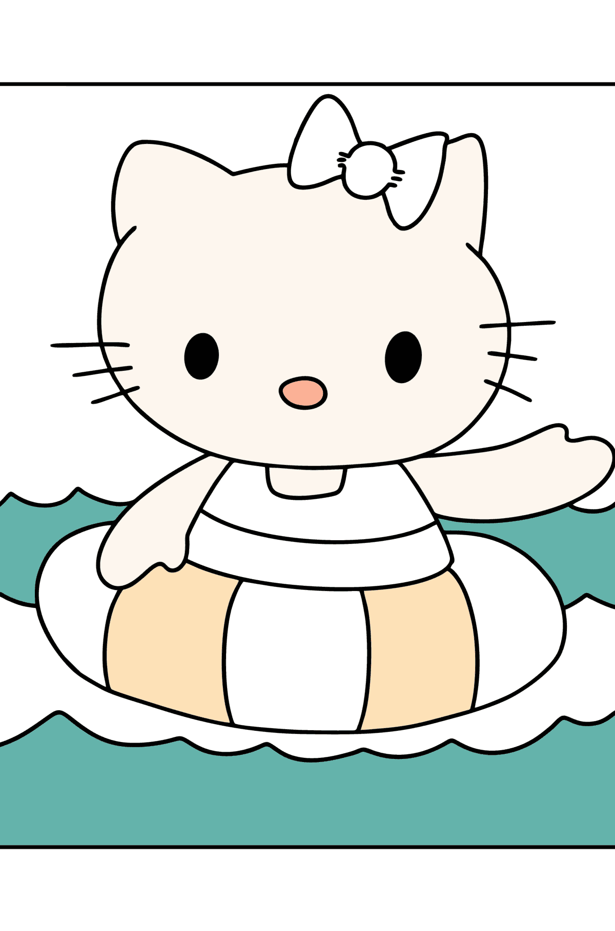 Kifestő Hello Kitty úszik - Színező oldalak gyerekeknek