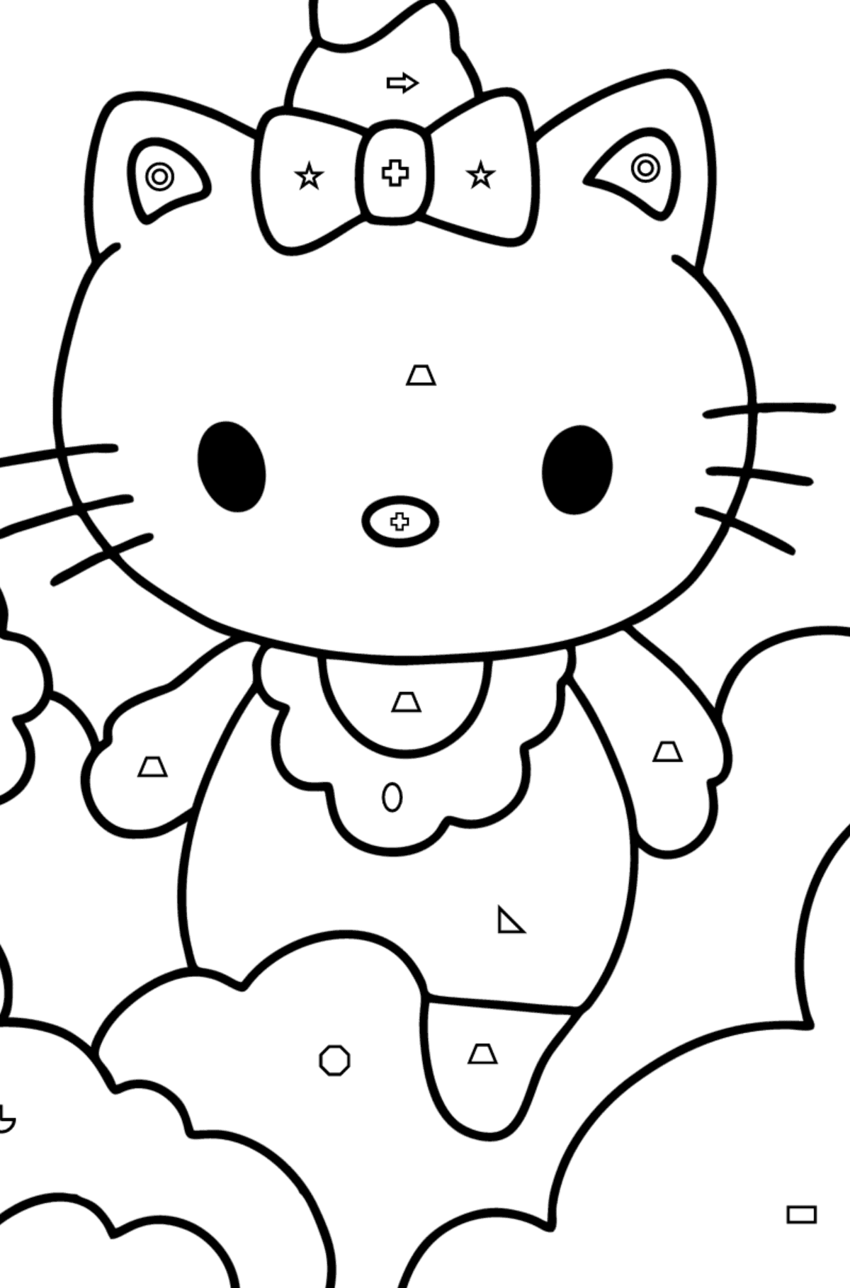 Ausmalbild Hello Kitty Einhorn - Ausmalen nach Geometrischen Formen für Kinder