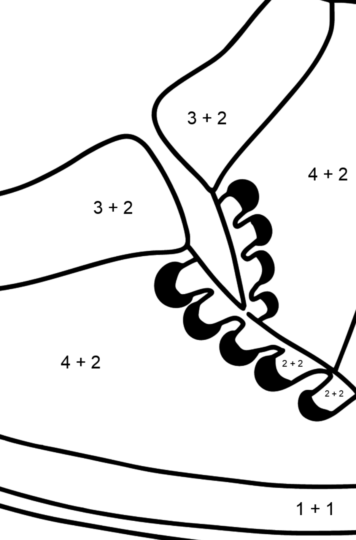 Розмальовка Красиві кросівки - Математична Розмальовка Додавання для дітей