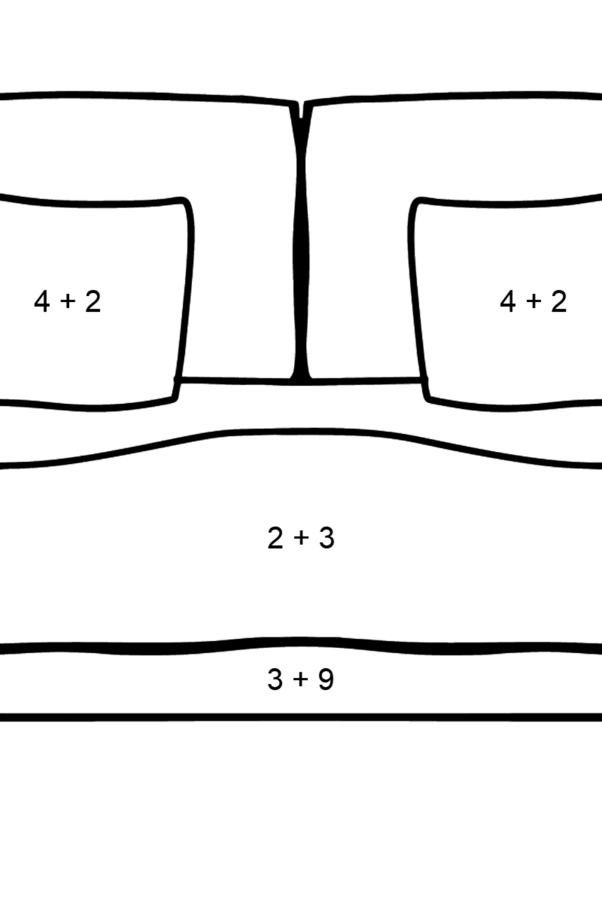Dibujo de sofa para colorear - Colorear con Matemáticas - Sumas para Niños