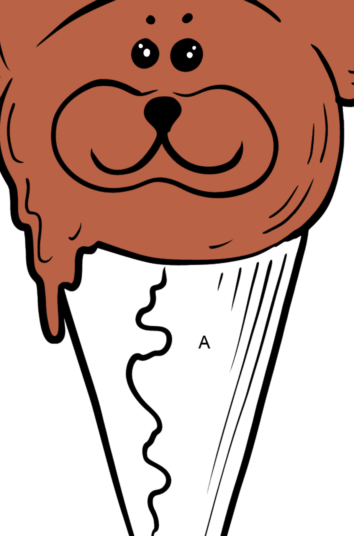 Coloriage - Crème glacée - Ours en chocolat avec des yeux - Coloriage par Lettres pour les Enfants