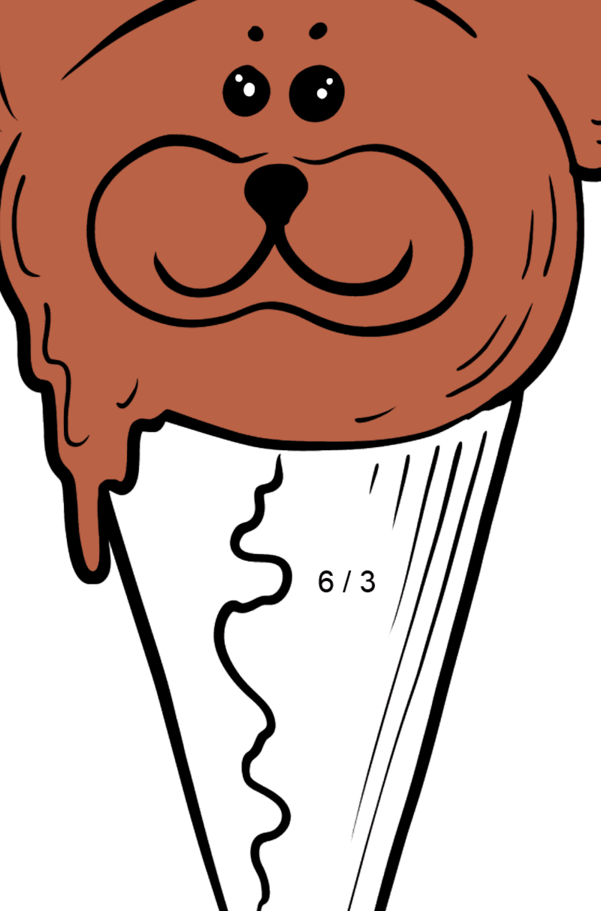 Eiscreme Schokoladenbär mit Augen Ausmalbild - Mathe Ausmalbilder - Division für Kinder