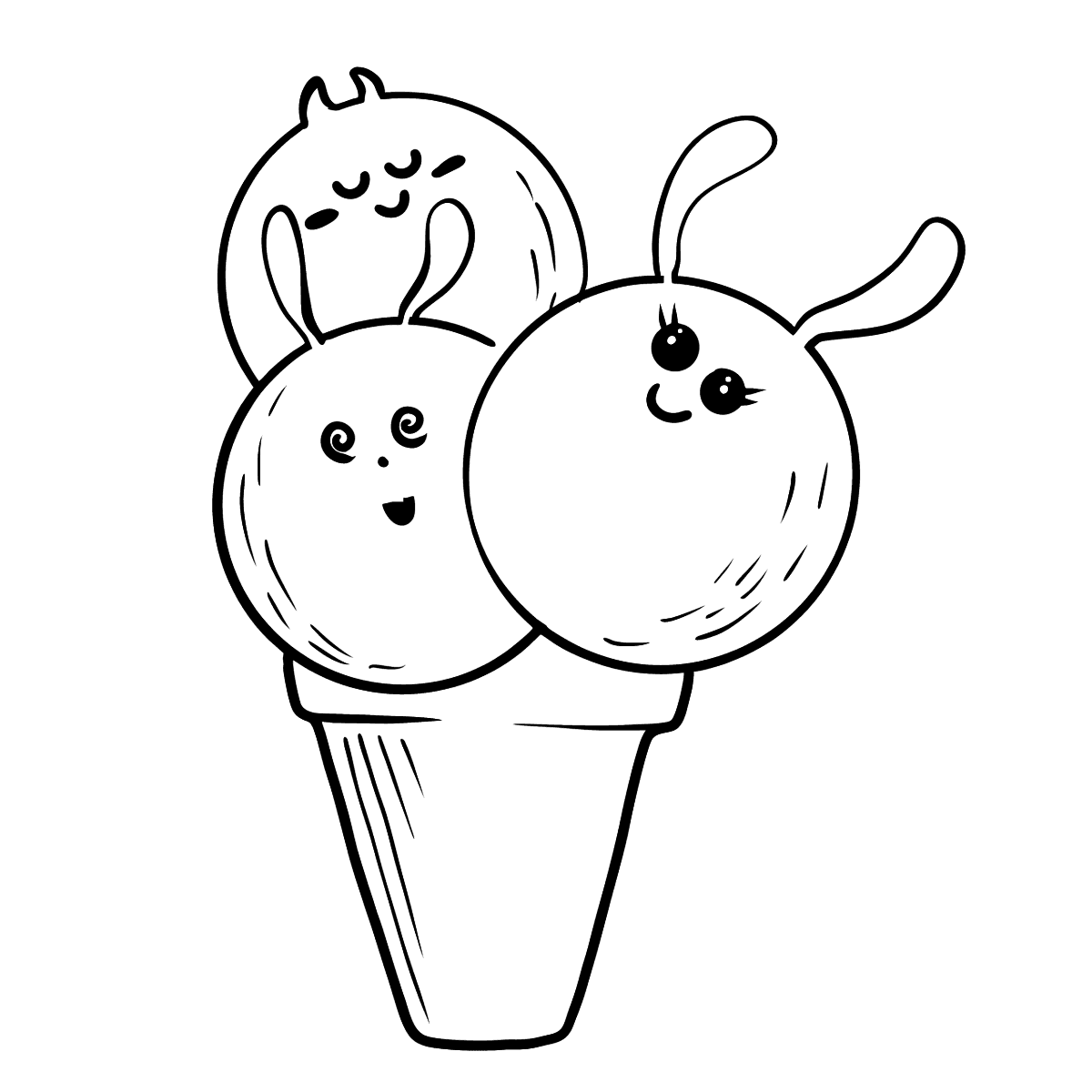 Kawaii Ice Cream - Apple and Raspberry coloring page ♥ Online Free! 