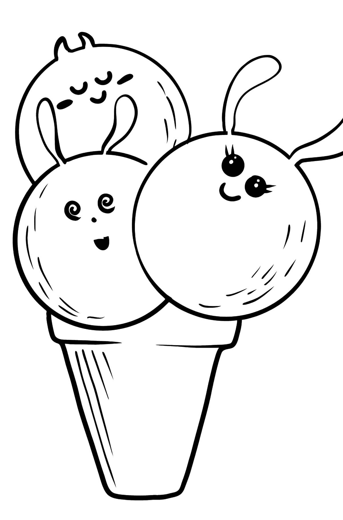 Kawaii Ice Cream - Apple and Raspberry coloring page - Coloring Pages for Kids