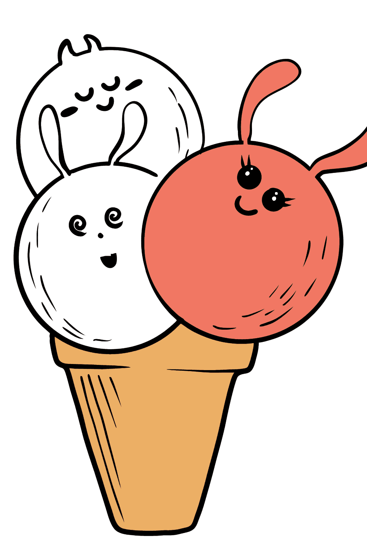 Kawaii Ice Cream - Apfel und Himbeere Ausmalbild - Malvorlagen für Kinder