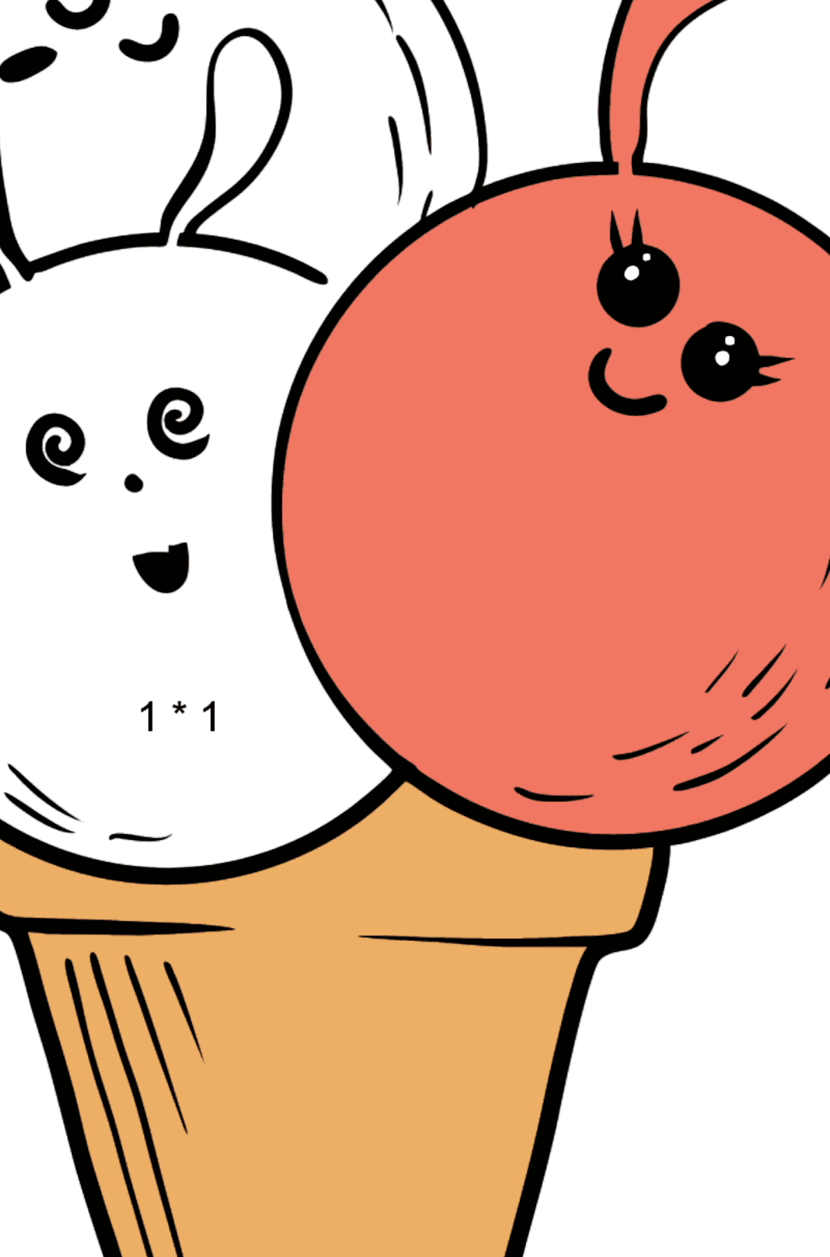 Desenho de Kawaii Ice Cream - Maçã e Framboesa para colorir - Colorindo com Matemática - Multiplicação para Crianças