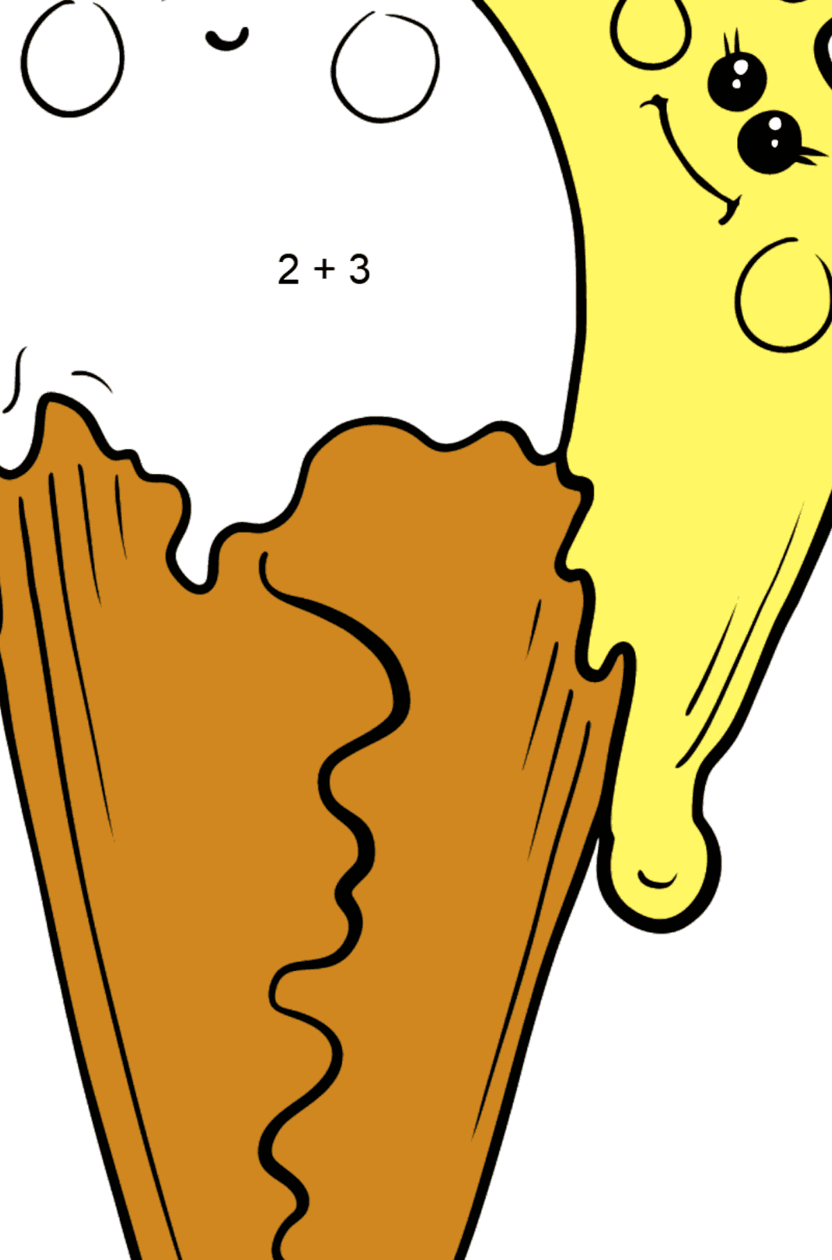 Desenho para colorir Kawaii Ice Cream - Banana e Morango - Colorindo com Matemática - Soma para Crianças