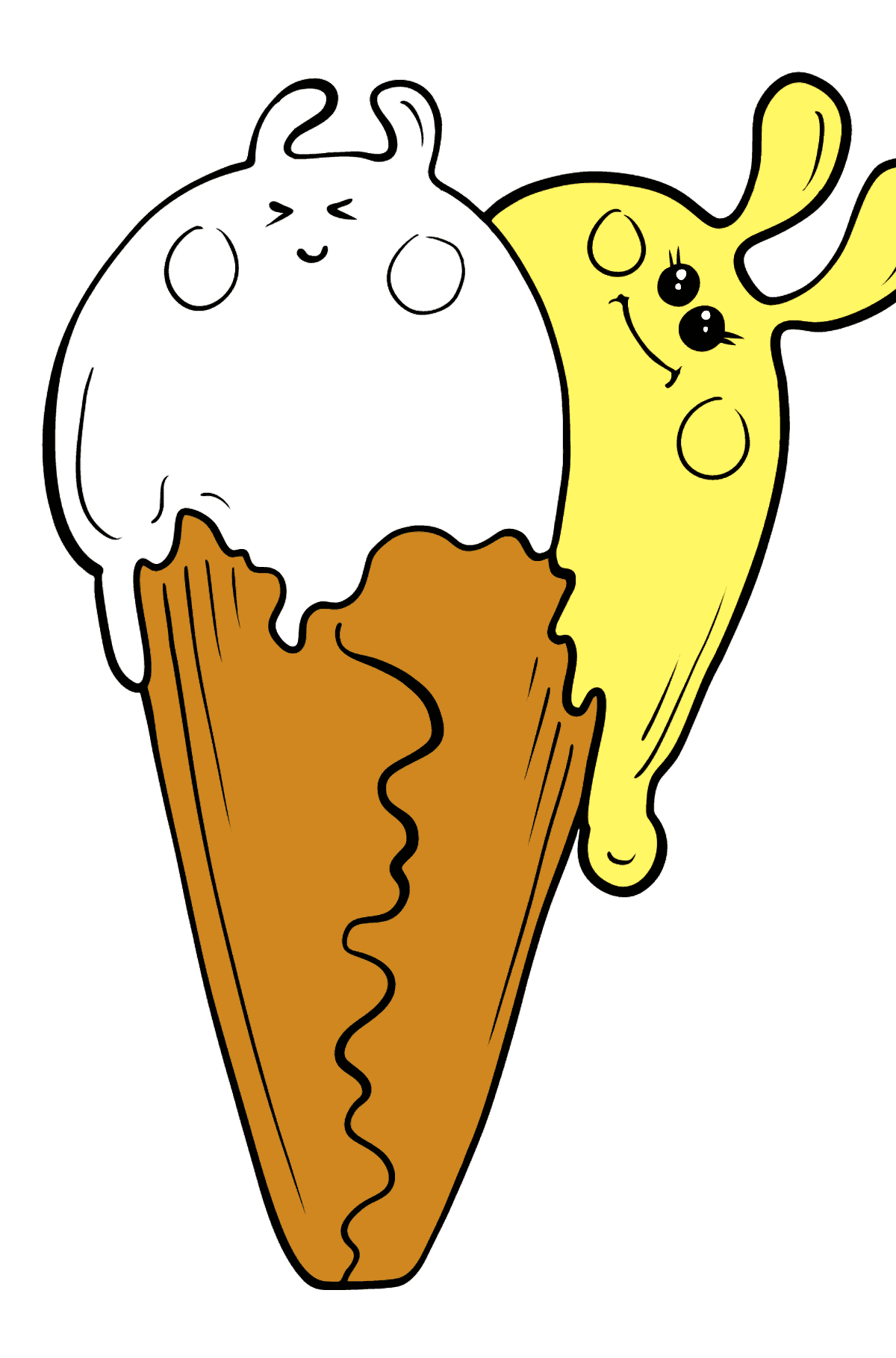Раскраска кавайное мороженое - банан и клубника - Картинки для Детей