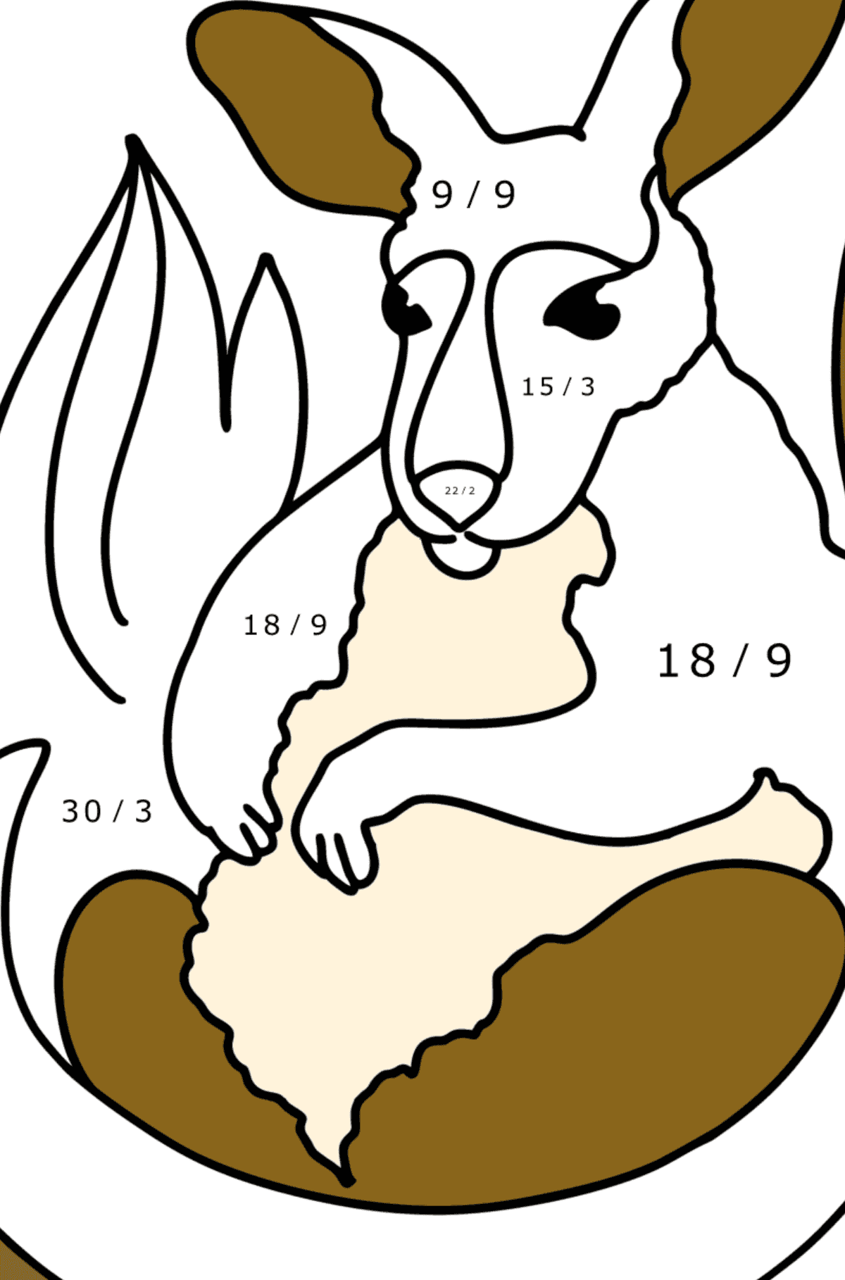 Desenho de Adorável bebê canguru para colorir - Colorindo com Matemática - Divisão para Crianças