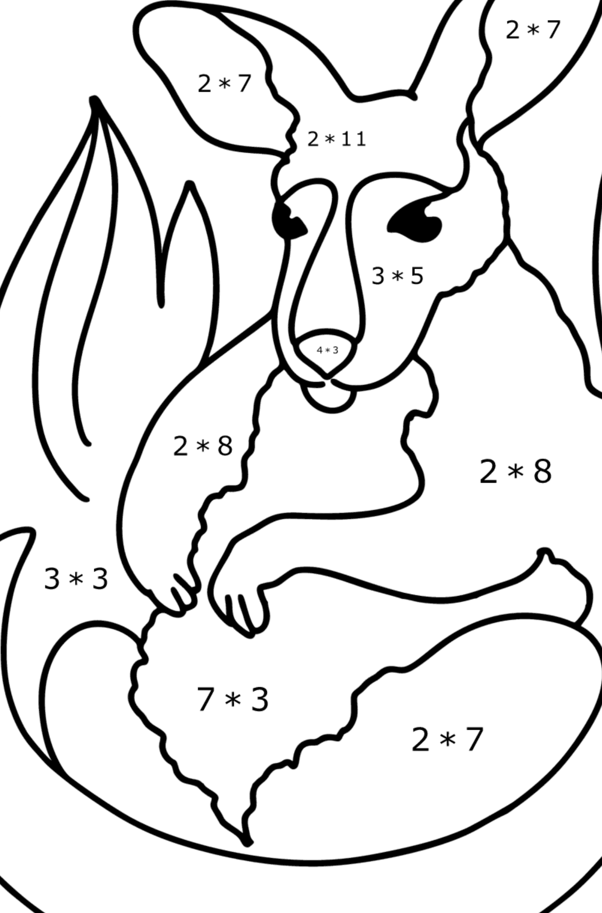 Розмальовка Чарівне дитя кенгуру - Математична Розмальовка Множення для дітей