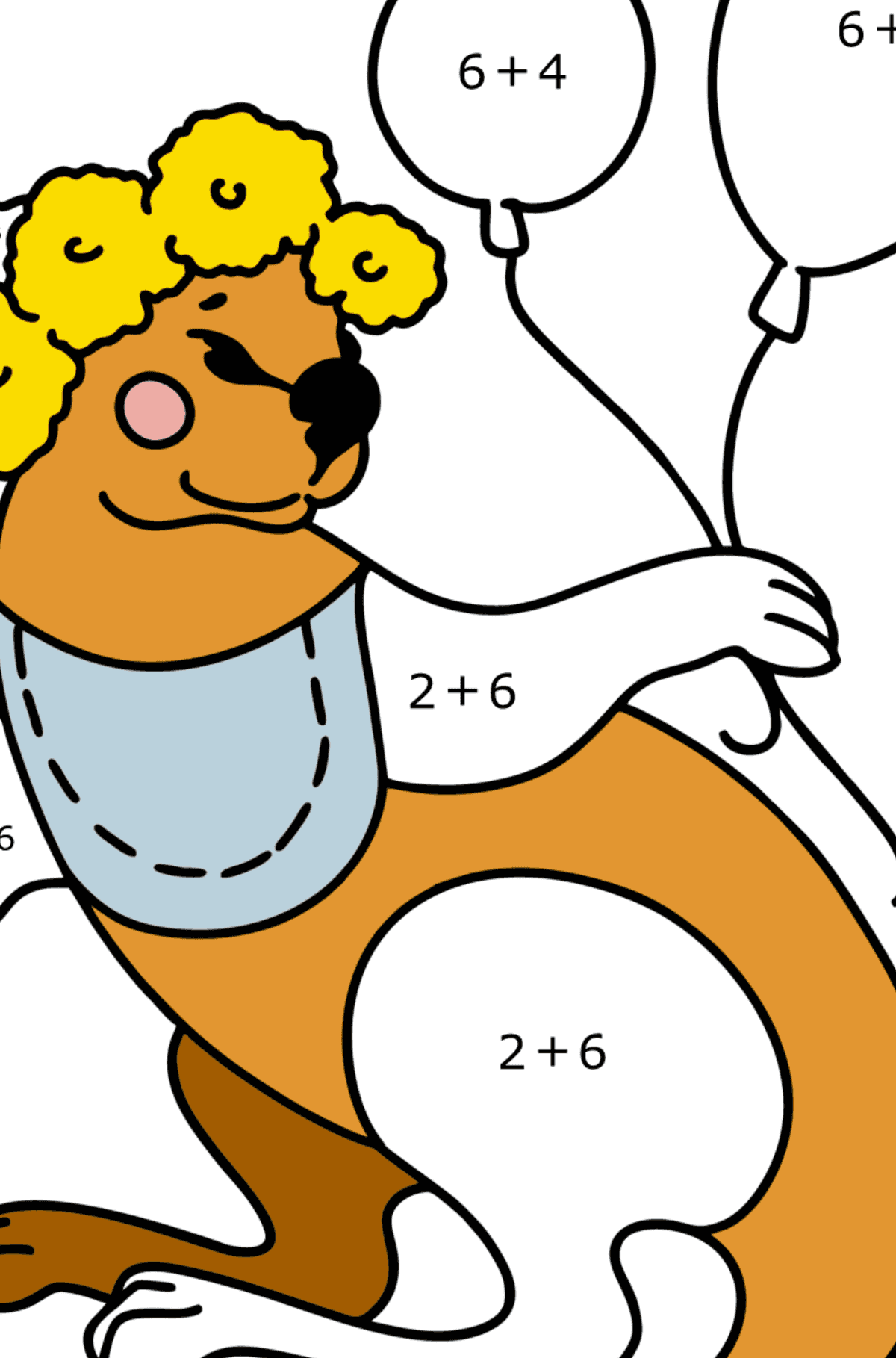 Hermosa página para colorear Canguro bebé de dibujos animados - Colorear con Matemáticas - Sumas para Niños