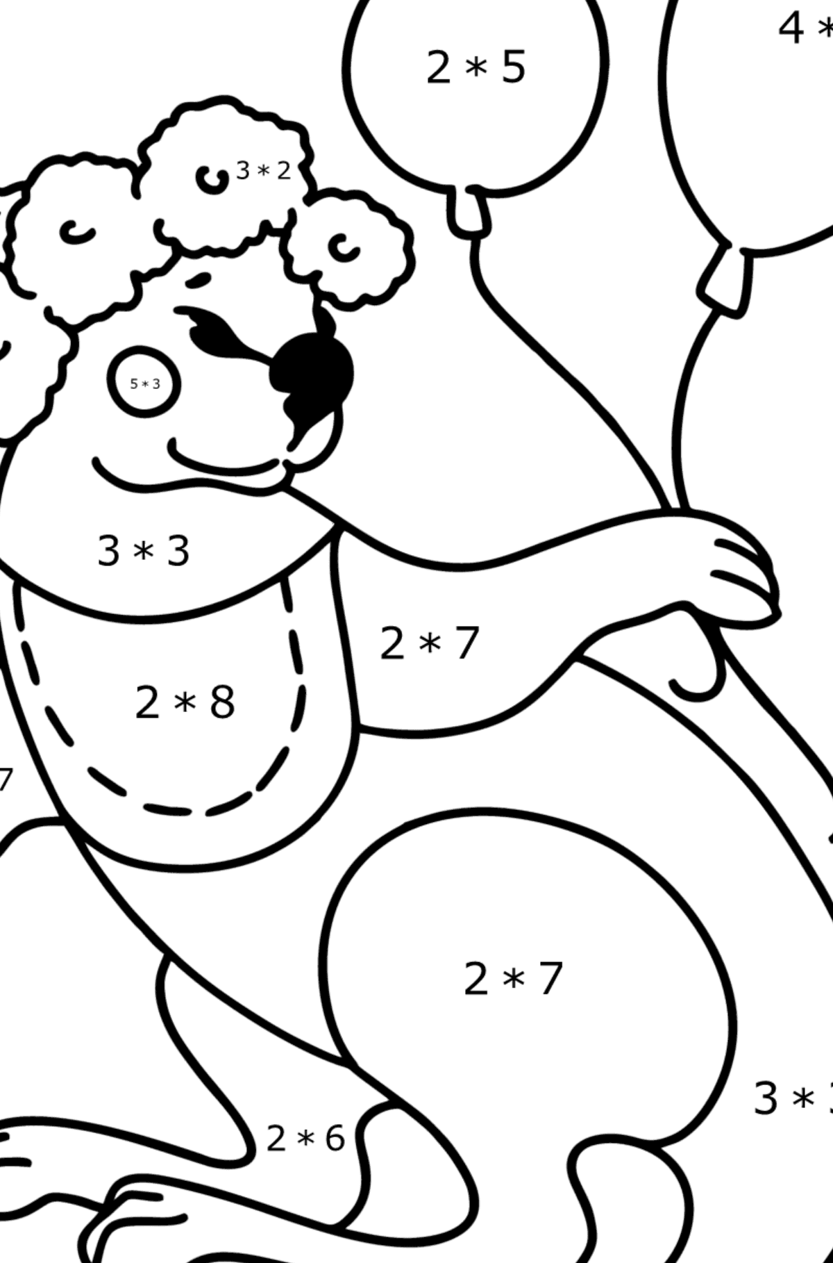 Omalovánka krásné mládě klokana - Matematická Omalovánka - Násobení pro děti