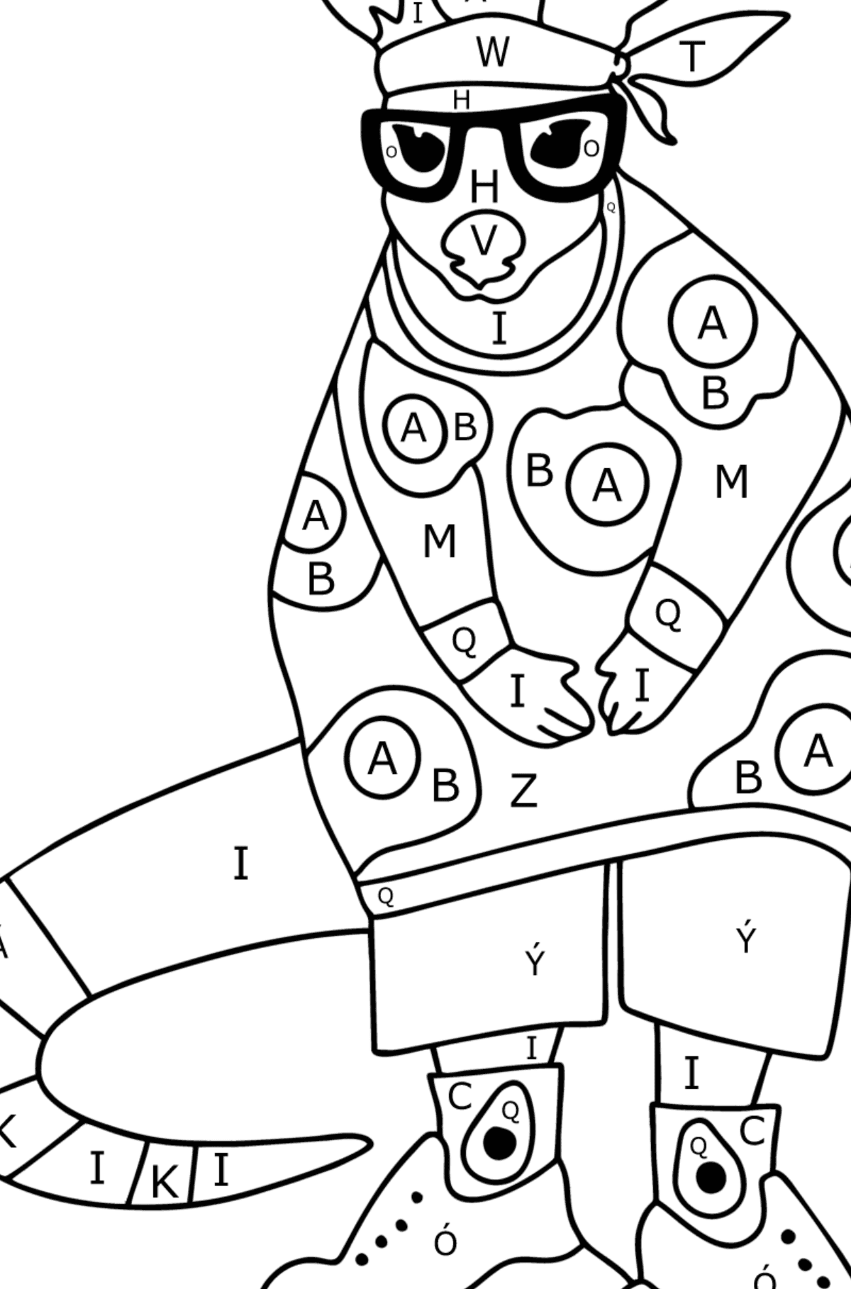 Omalovánka Kreslený milující klokan - Omalovánka podle Písmen pro děti
