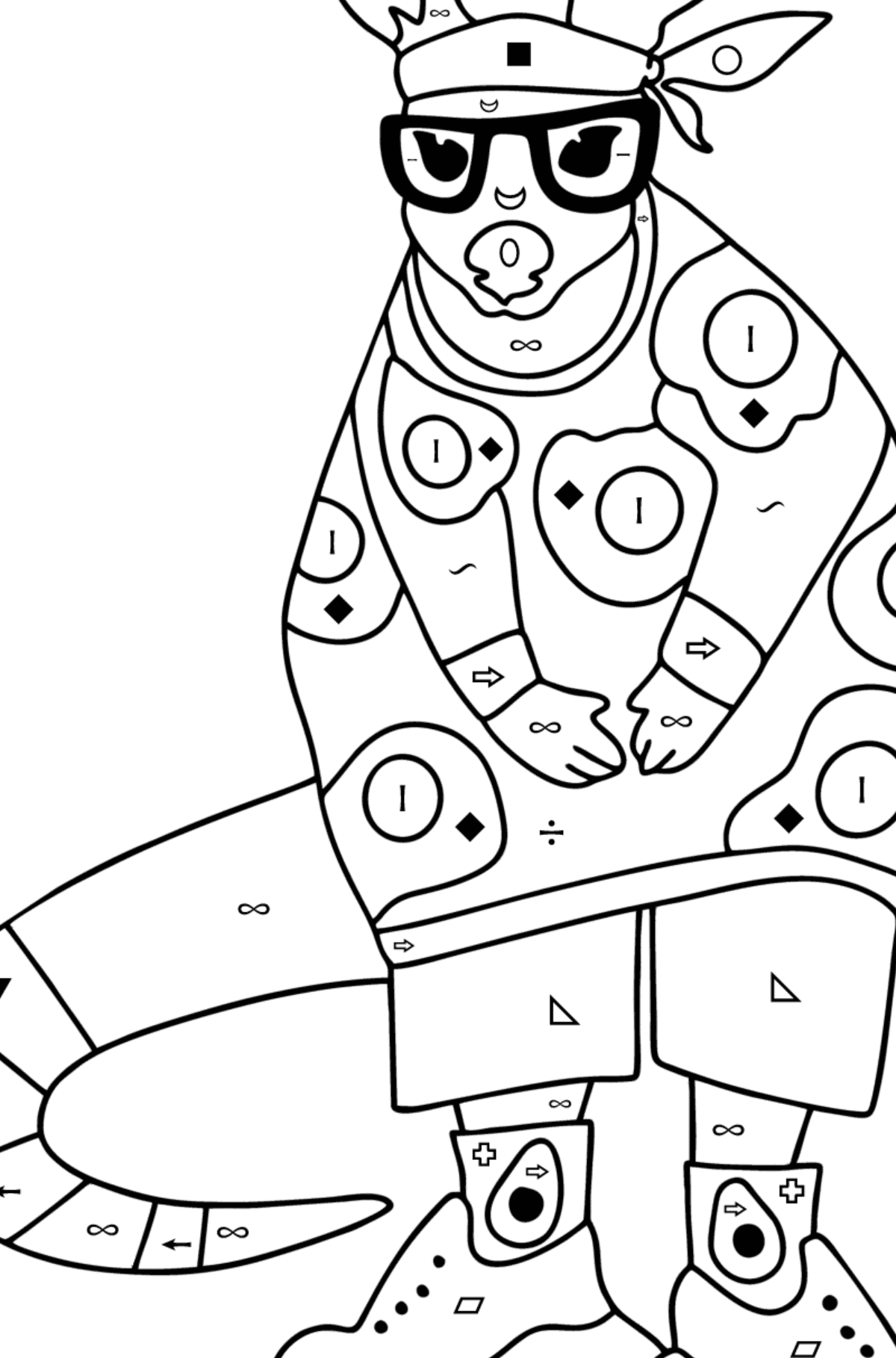 Omalovánka Kreslený milující klokan - Omalovánka podle Symbolů a Geometrickým Tvarům pro děti