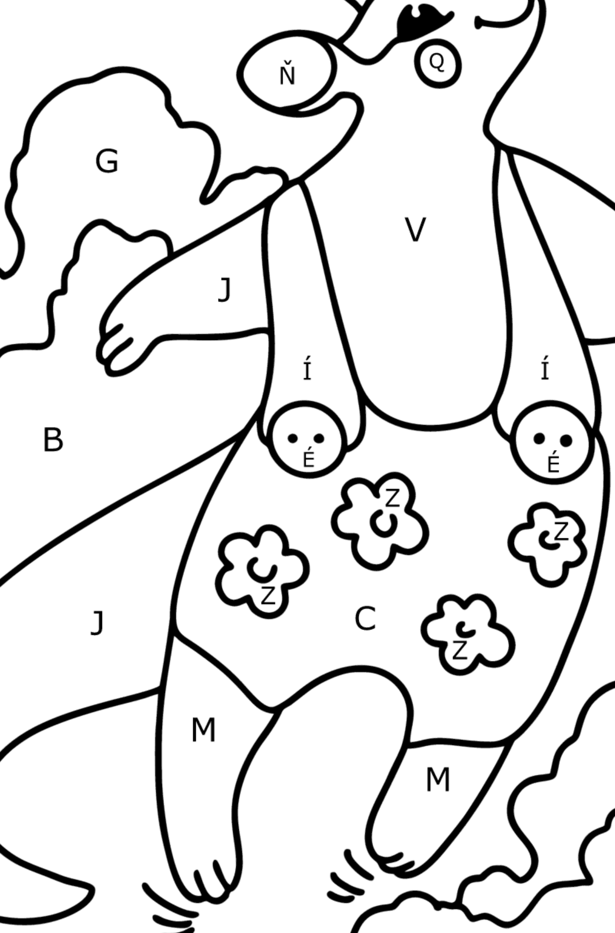 Omalovánka kreslený klokan skákání - Omalovánka podle Písmen pro děti