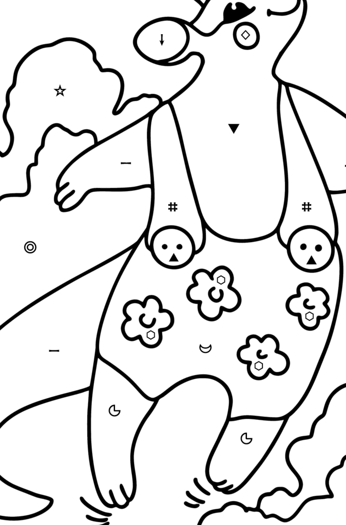 Coloring page - Cartoon Kangaroo jumping - Coloring by Symbols and Geometric Shapes for Kids