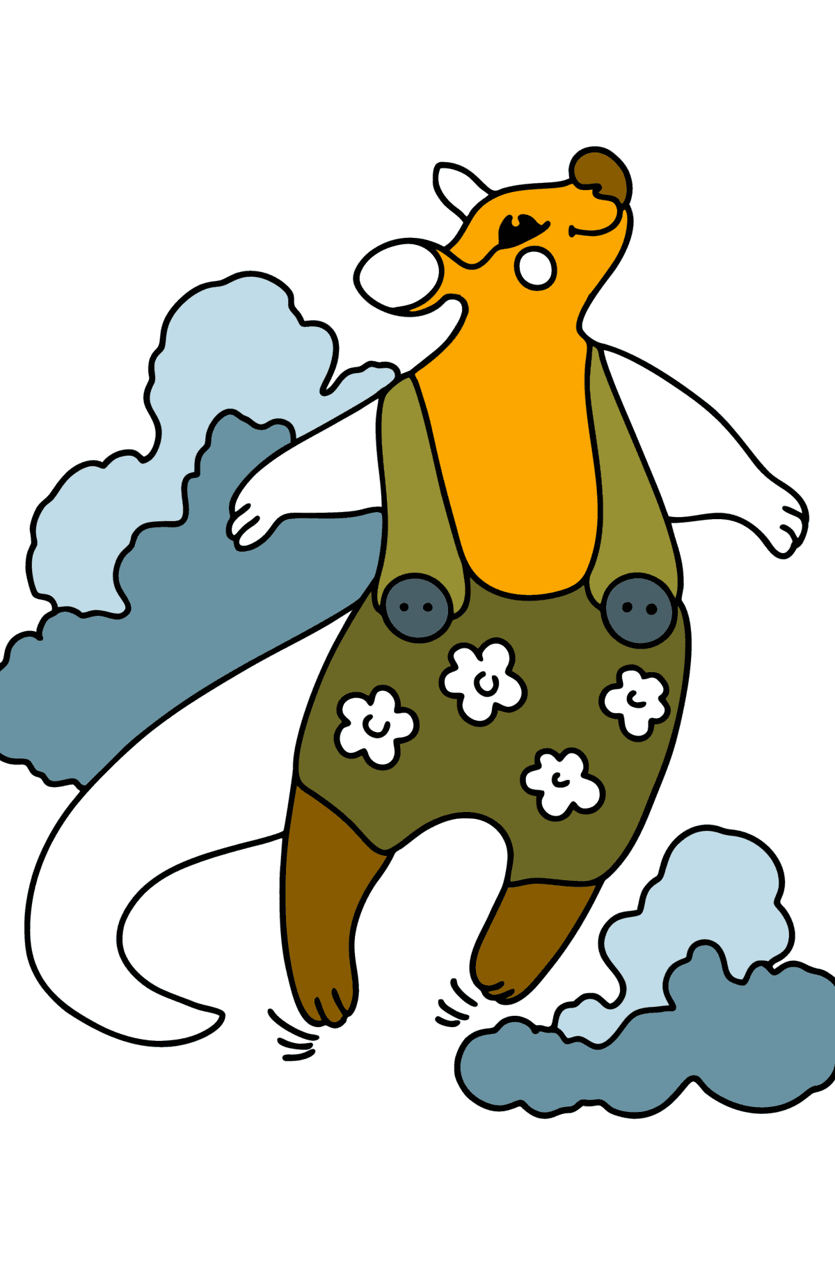 Dibujo para colorear Canguro de dibujos animados saltando - Dibujos para Colorear para Niños