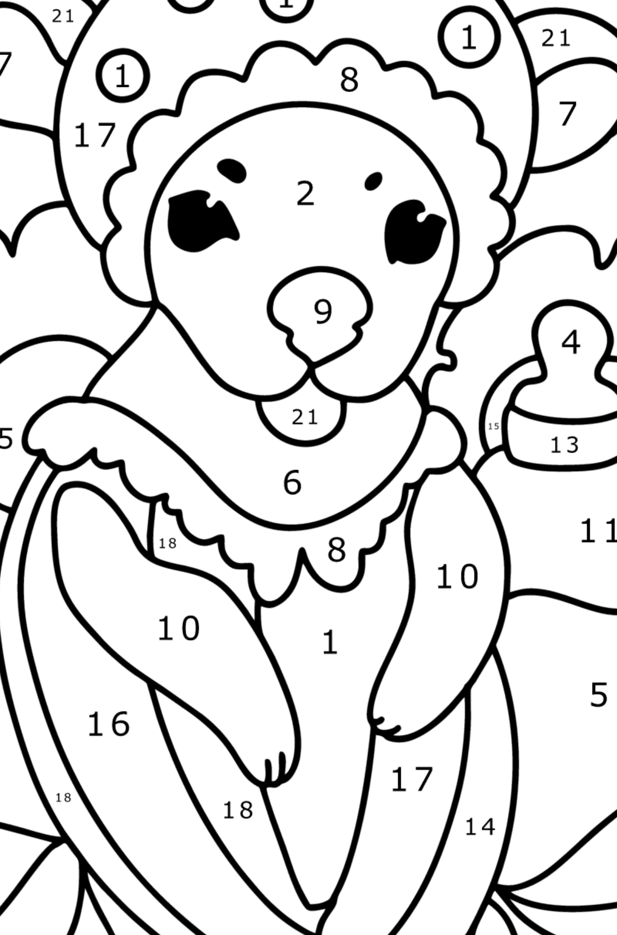 Complex Coloring page - Cartoon Baby Kangaroo - Coloring by Numbers for Kids