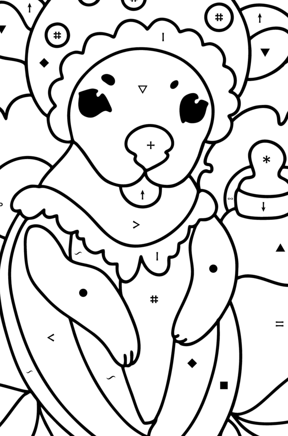 Complex Coloring page - Cartoon Baby Kangaroo - Coloring by Symbols for Kids