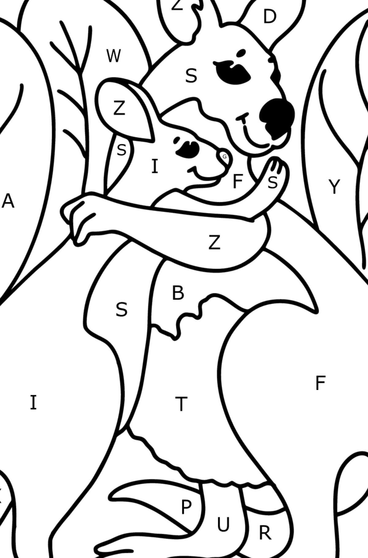 Coloring page - cute kangaroo - Coloring by Letters for Kids