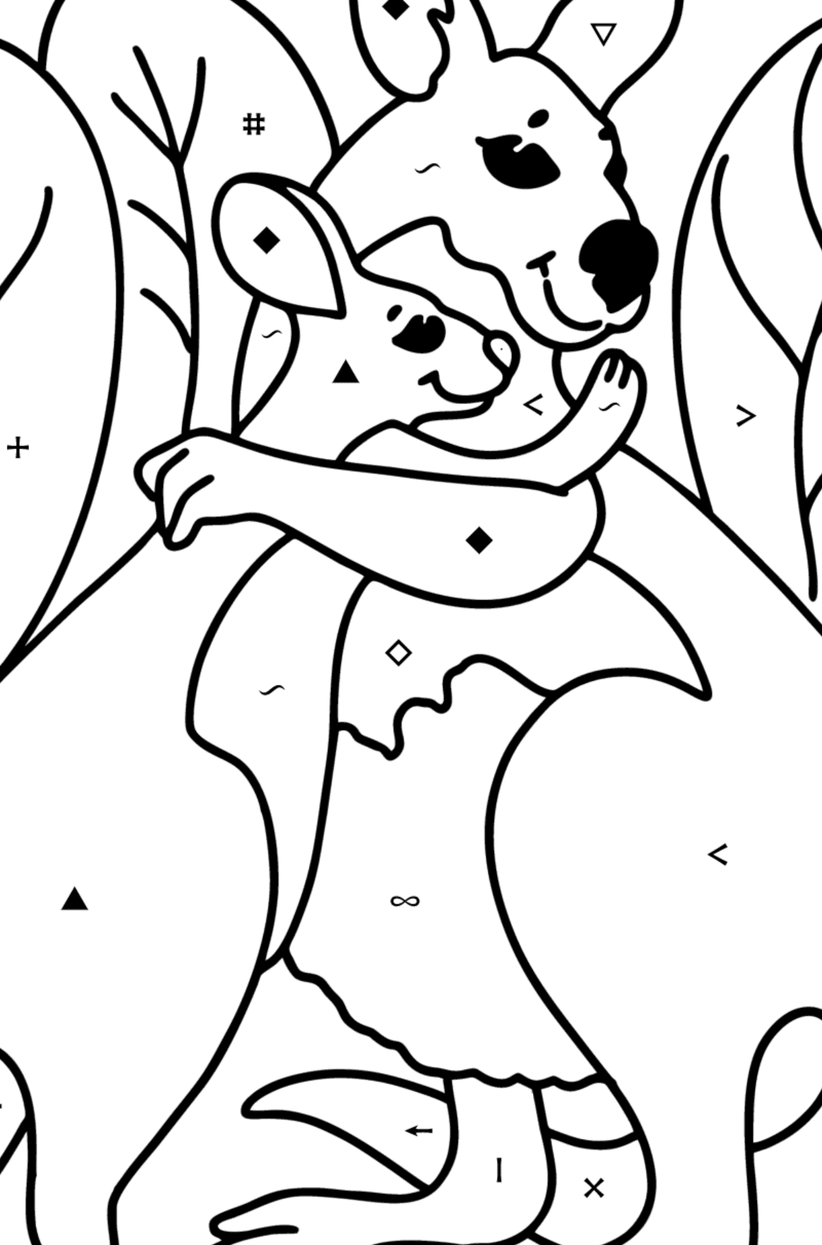 Coloring page - cute kangaroo - Coloring by Symbols for Kids