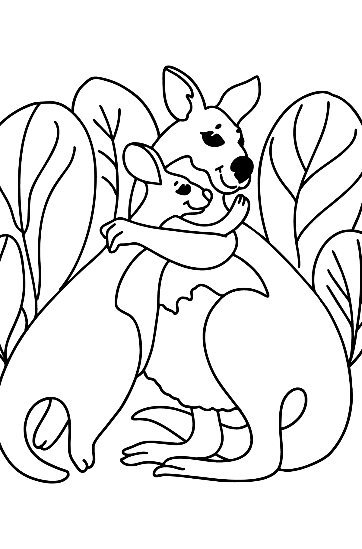 Tegning til farvning sød kænguru - Tegninger til farvelægning for børn