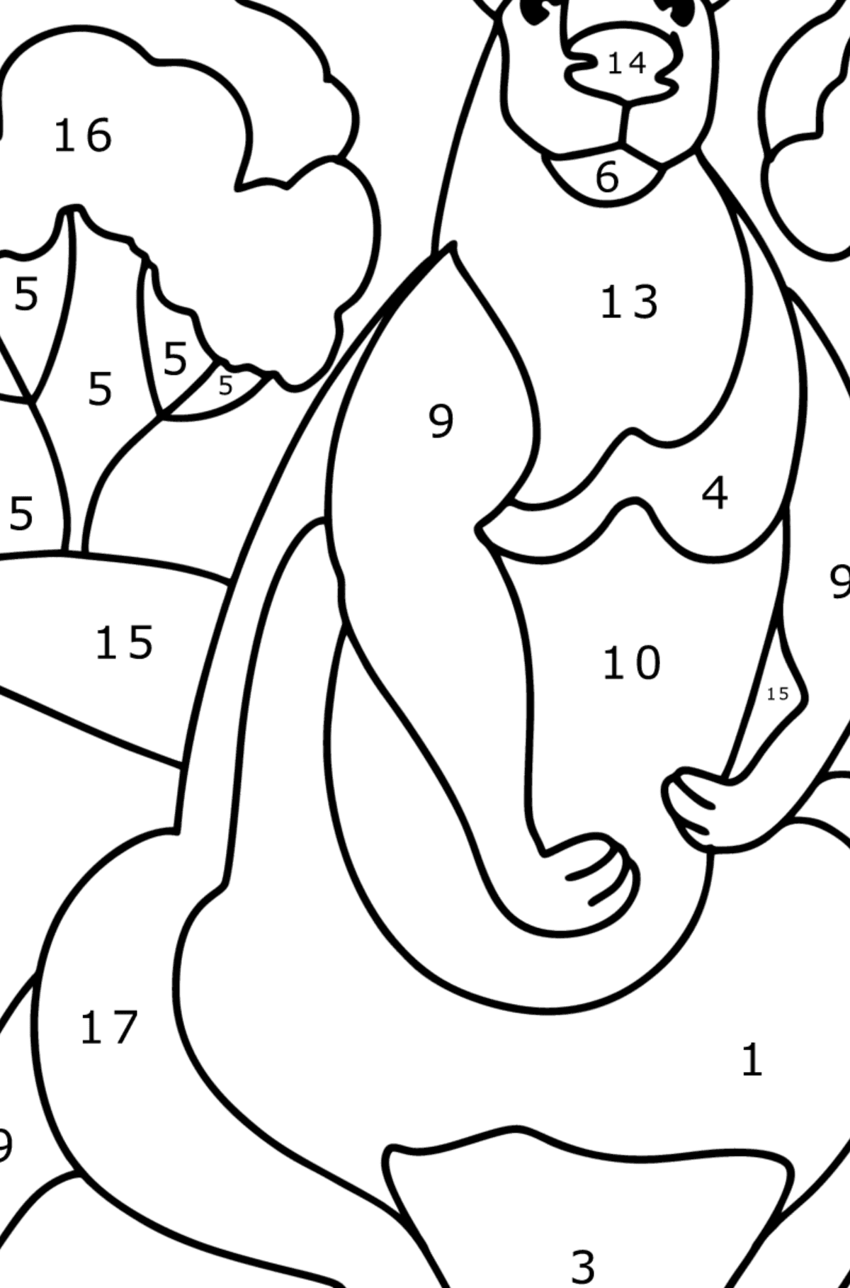 Kolorowanka Kangur olbrzymi - Koloruj według numerów dla dzieci