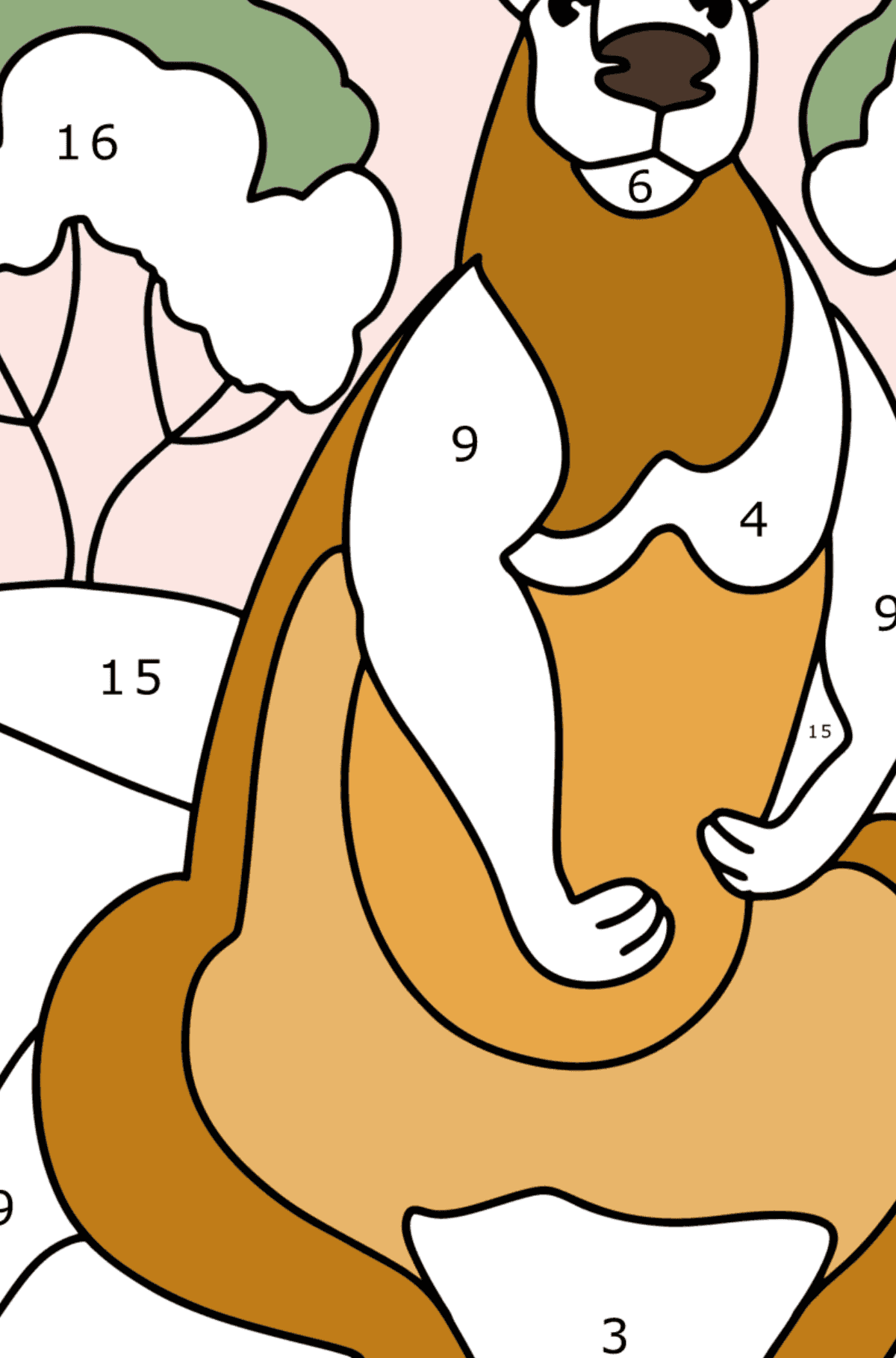 Dibujo de canguro gigante para colorear - Colorear por Números para Niños