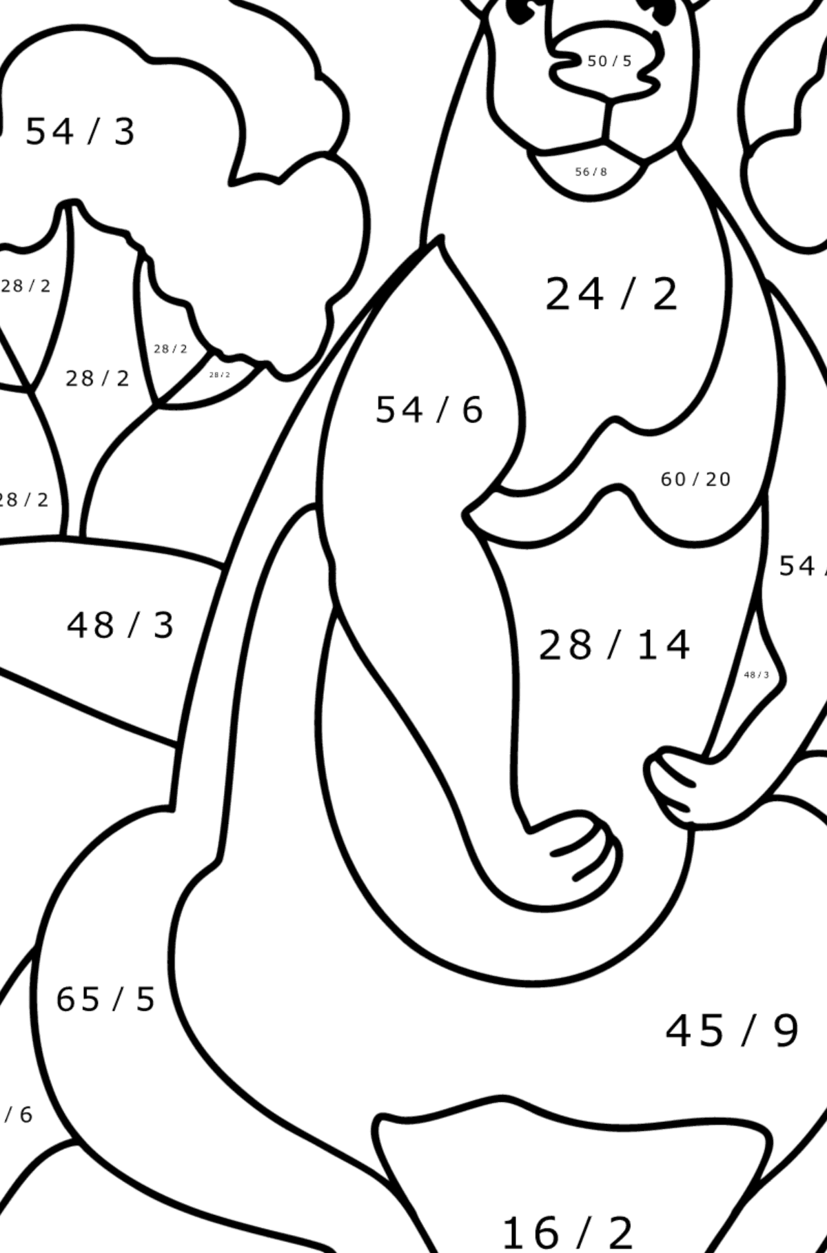 Giant Kangaroo coloring page - Math Coloring - Division for Kids