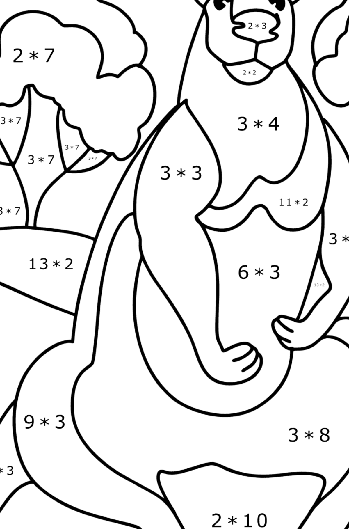 Розмальовка Гігантський кенгуру - Математична Розмальовка Множення для дітей