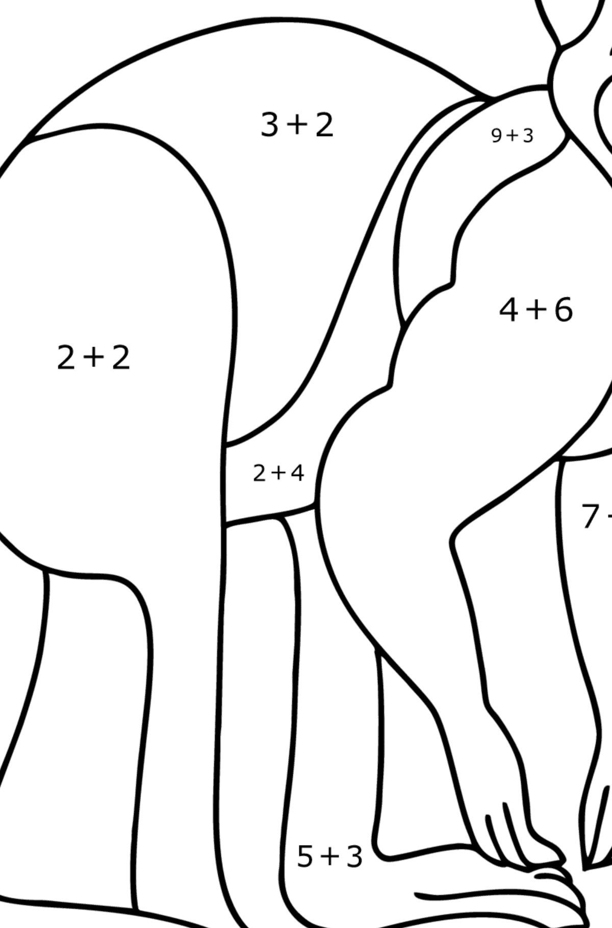 Omalovánka klokan zázvorový - Matematická Omalovánka - Sčítání pro děti