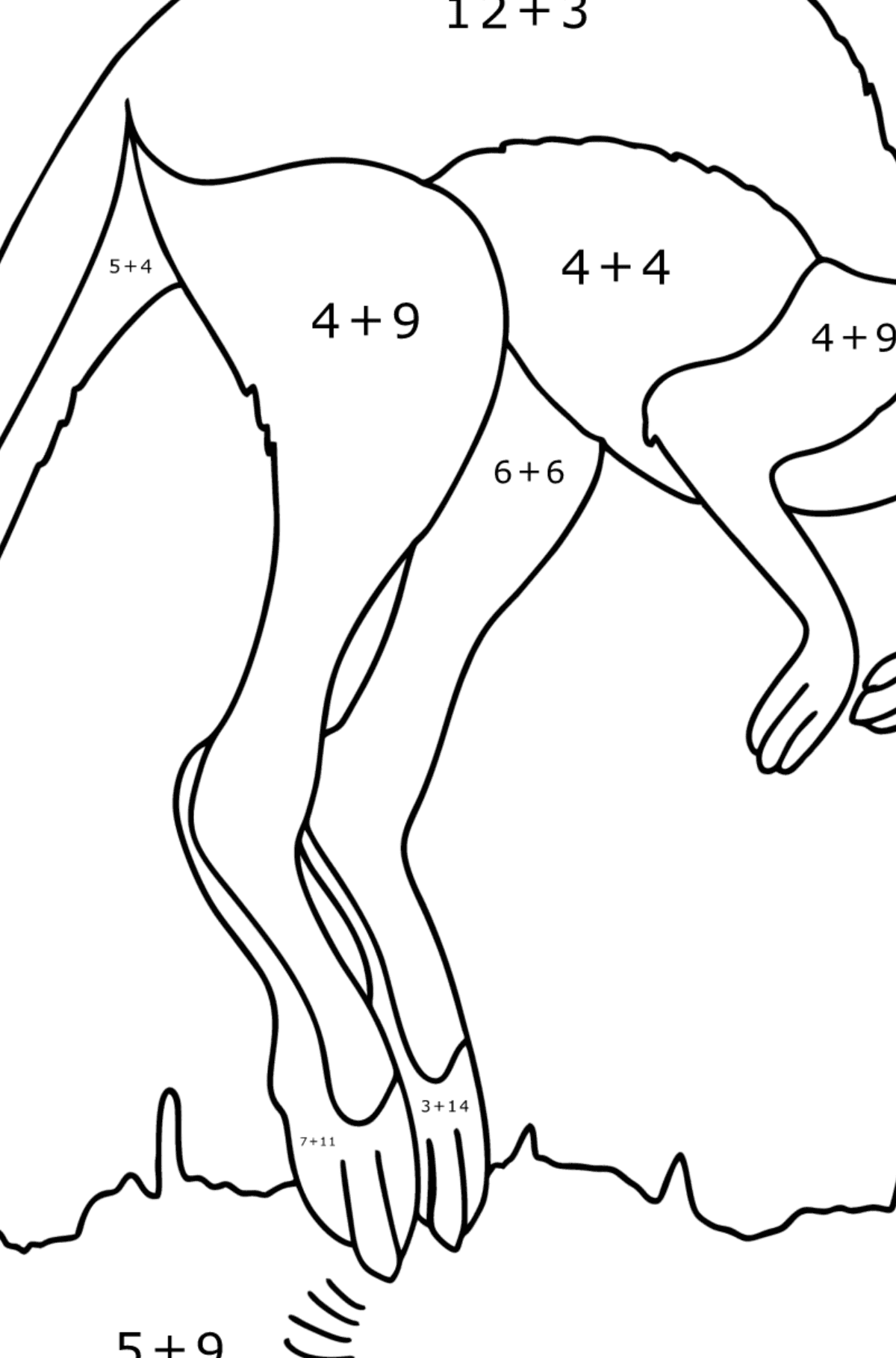 Ausmalbild Springendes Känguru - Mathe Ausmalbilder - Addition für Kinder