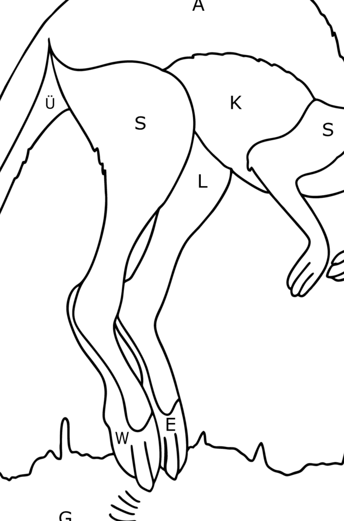Ausmalbild Springendes Känguru - Ausmalen nach Buchstaben für Kinder
