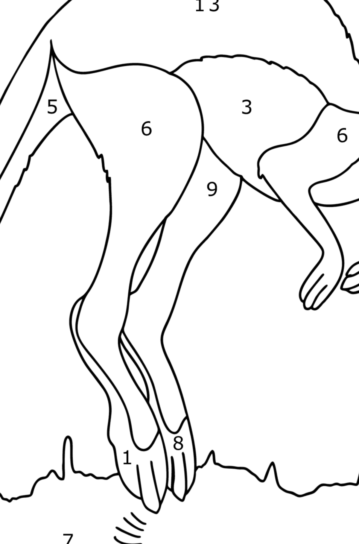 Ausmalbild Springendes Känguru - Malen nach Zahlen für Kinder