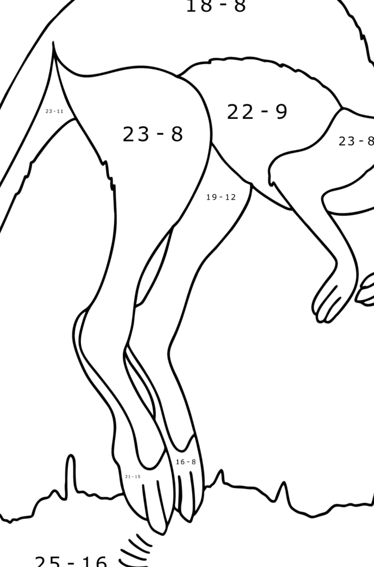 Ausmalbild Springendes Känguru - Mathe Ausmalbilder - Subtraktion für Kinder