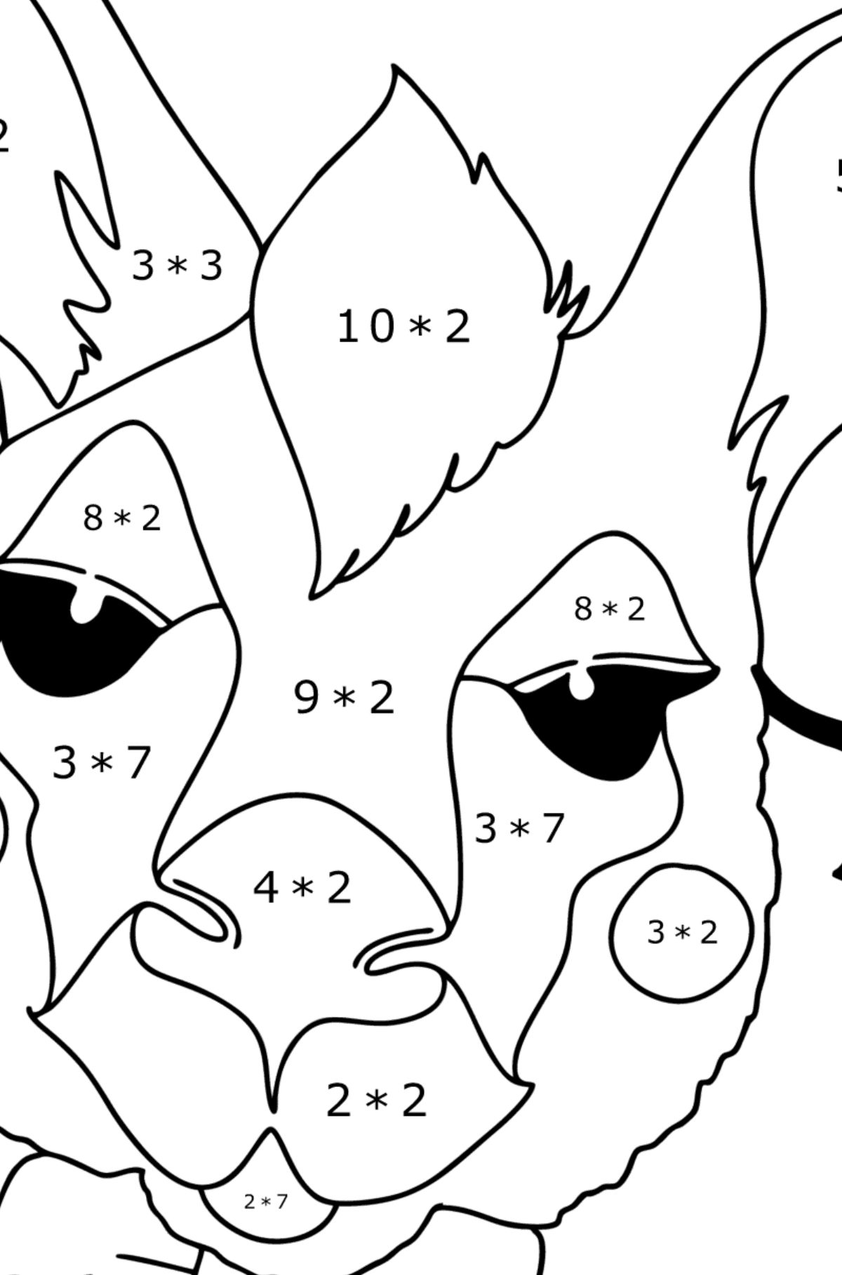 Ausmalbild Känguru-Maske - Mathe Ausmalbilder - Multiplikation für Kinder