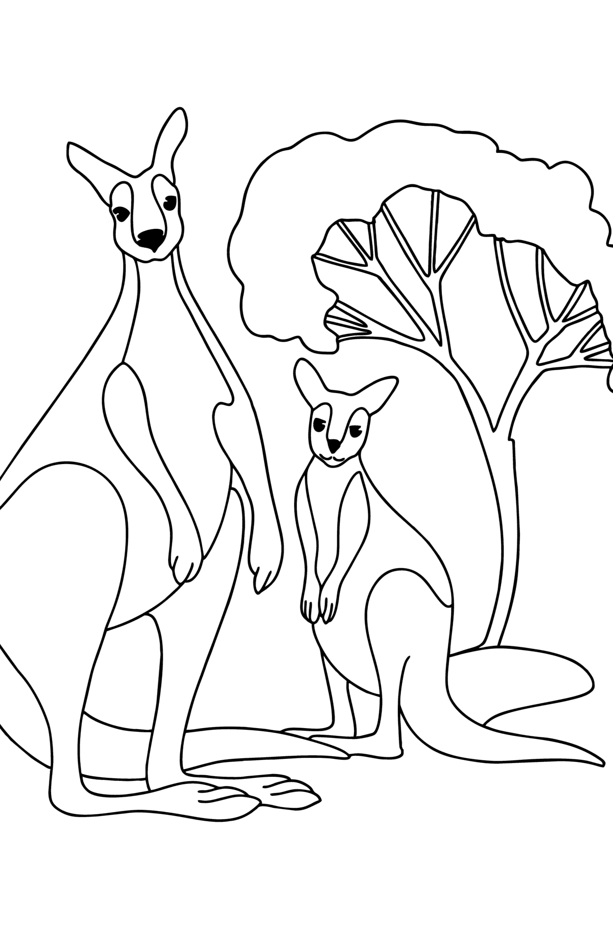 Desen de colorat cangur cu bebeluș - Desene de colorat pentru copii