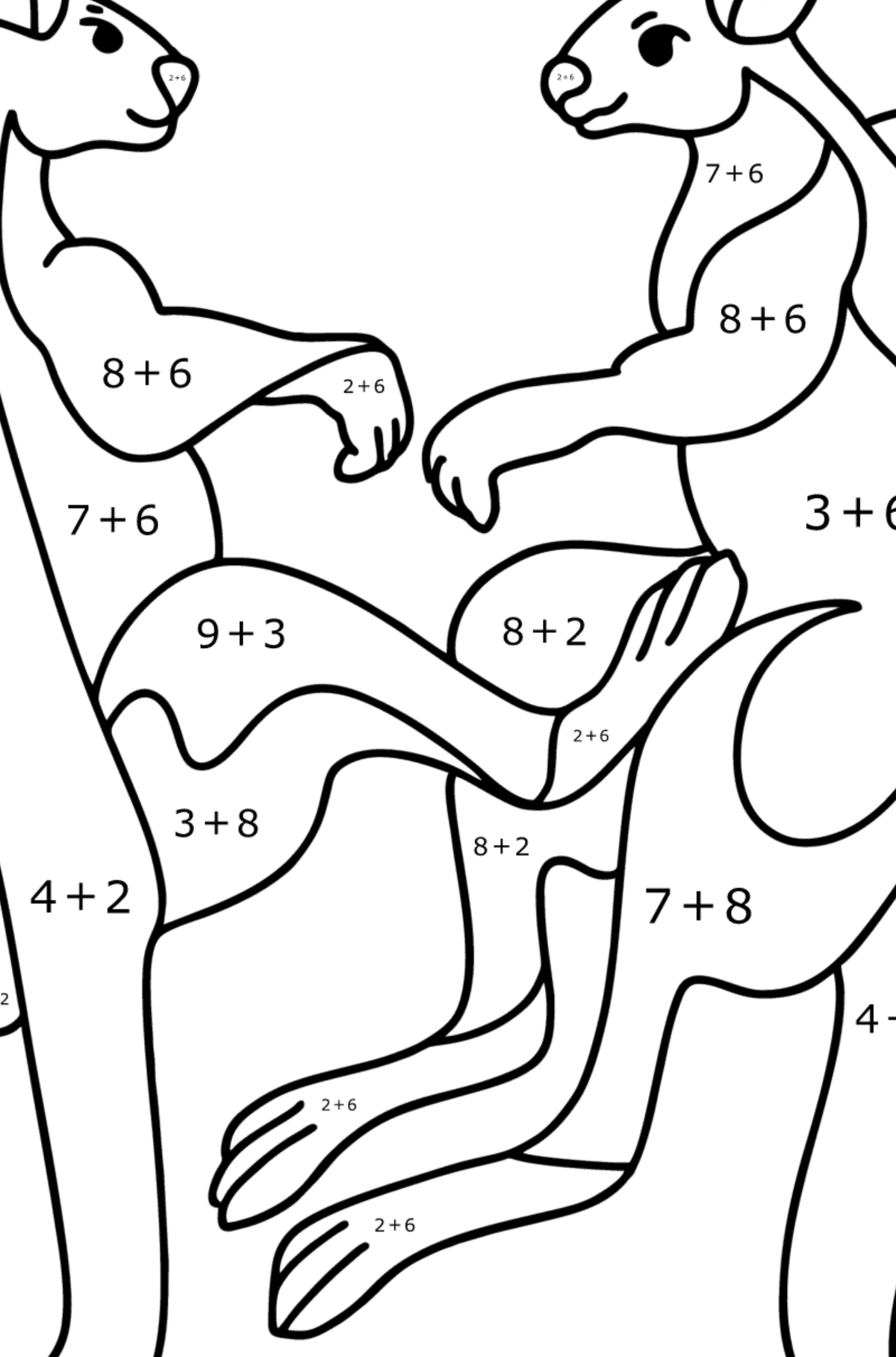 Kangaroo Wrestling coloring page - Math Coloring - Addition for Kids